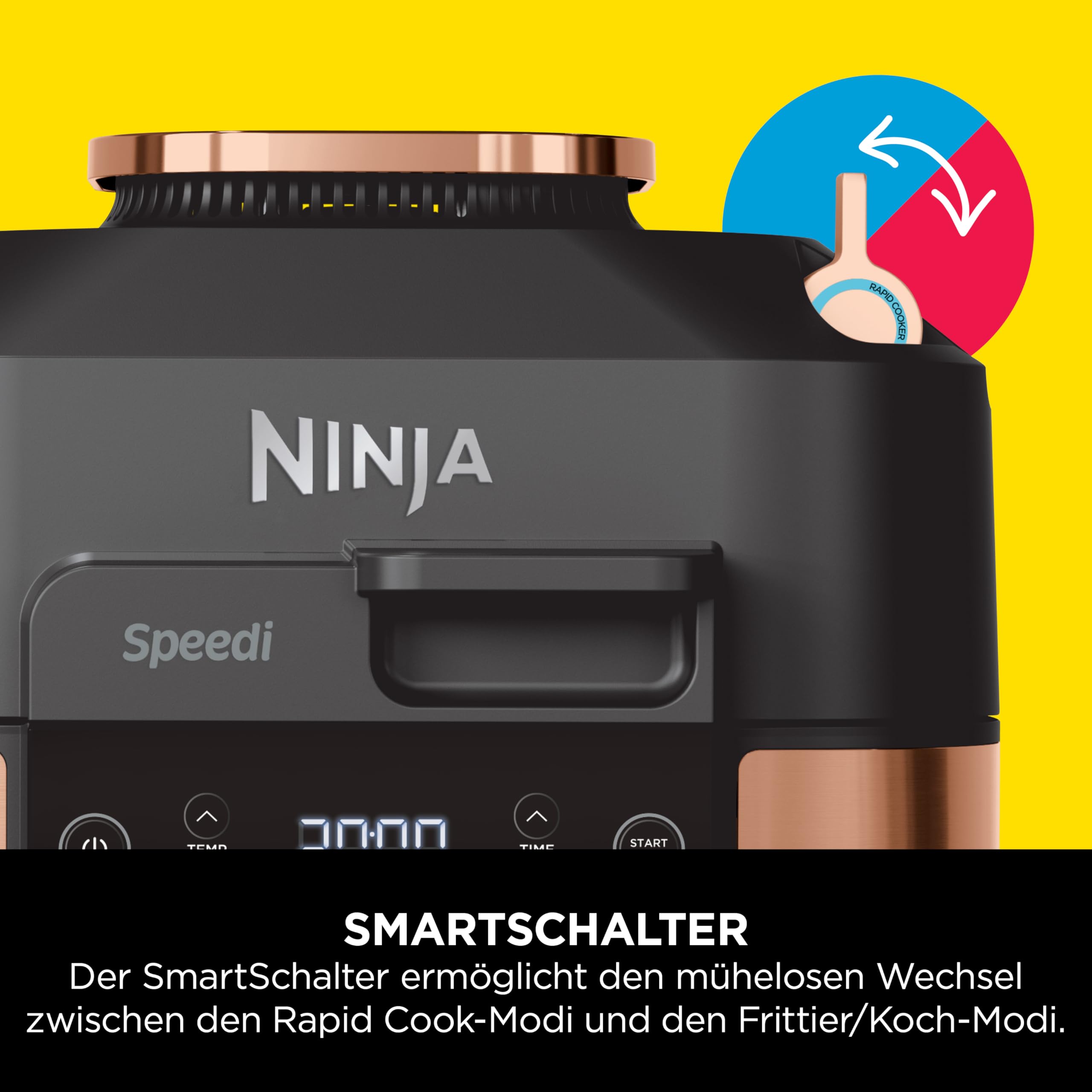 Ninja Speedi Multikocher, 5,7L, 10-in-1 Multicooker, Airfryer Heißluftfritteuse, Slow Cooker Langsamkochen, Grillen, Backen, Schwarz & Kupfer ON400EUCP