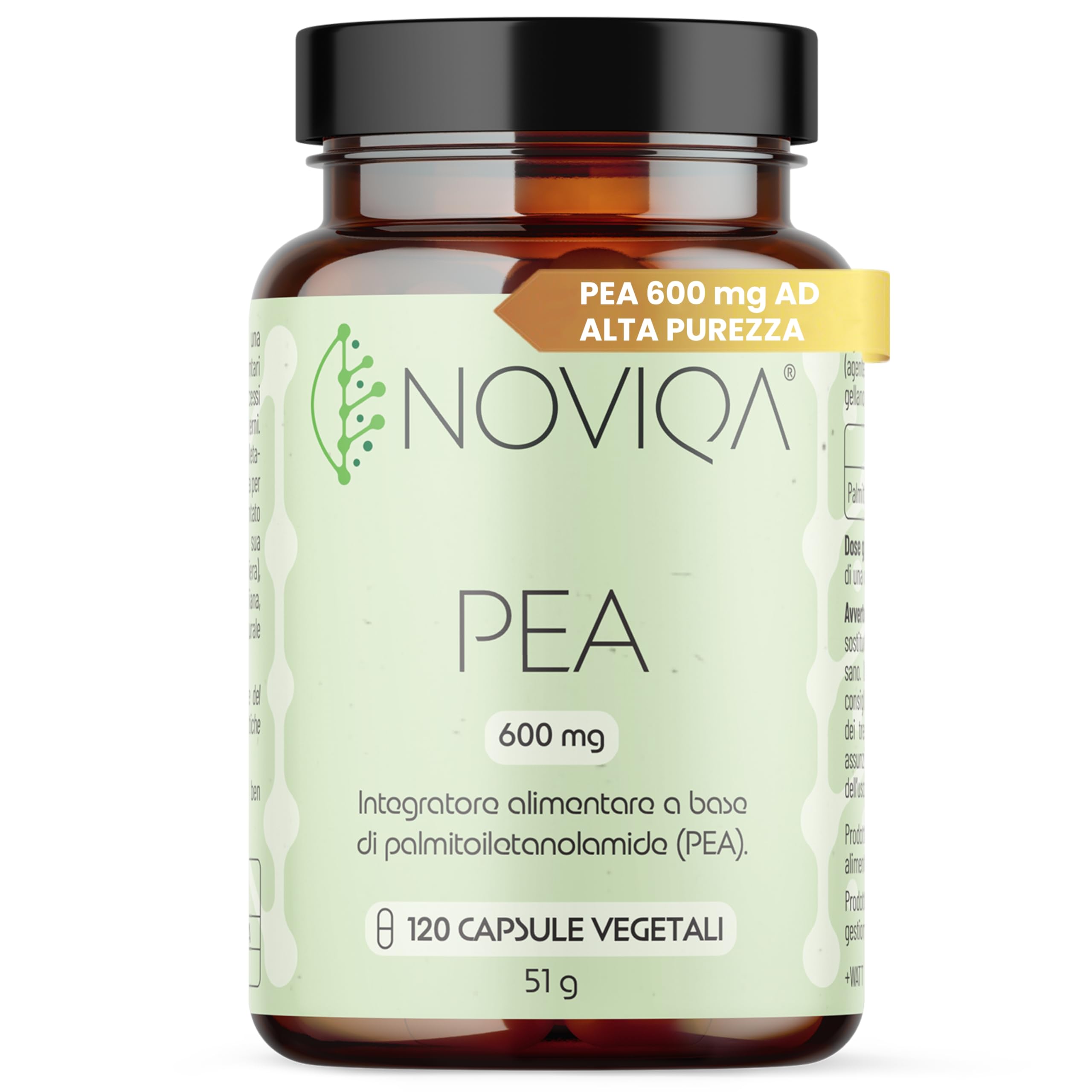 NOVIQA®, PEA Integratore 600 mg, Palmitoiletanolamide Naturale, 120 Capsule Vegane, Supporto per Benessere Articolare e Nervoso, Equilibrio e Concentrazione