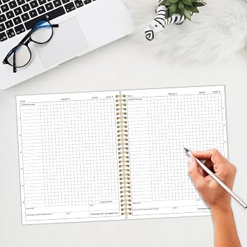 Engineering Notebook/Engineer Graph Paper Notebook - (.25 Grid Format), Lab Notebook Quad Ruled Book with Grid Pages: Table of Contents for Chemistry, Physics, 8 x 10, Spiral Bound, Blue Flower