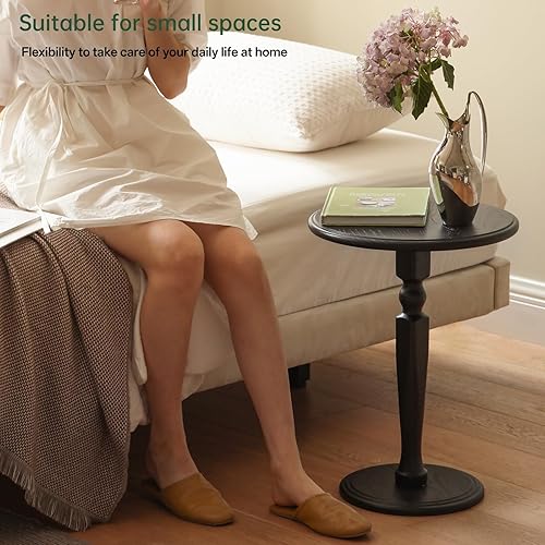 Miniatura 4 de Mesa auxiliar redonda de madera maciza, mesa pequeña para bebidas para lugares pequeños, mesa decorativa con pedestal estable para sala de estar,