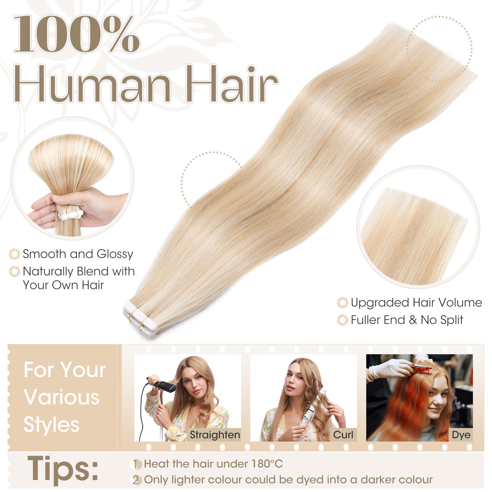 Elailite Tape in Hair Extensions Real Human Hair 20 Pcs 50g - Image 3