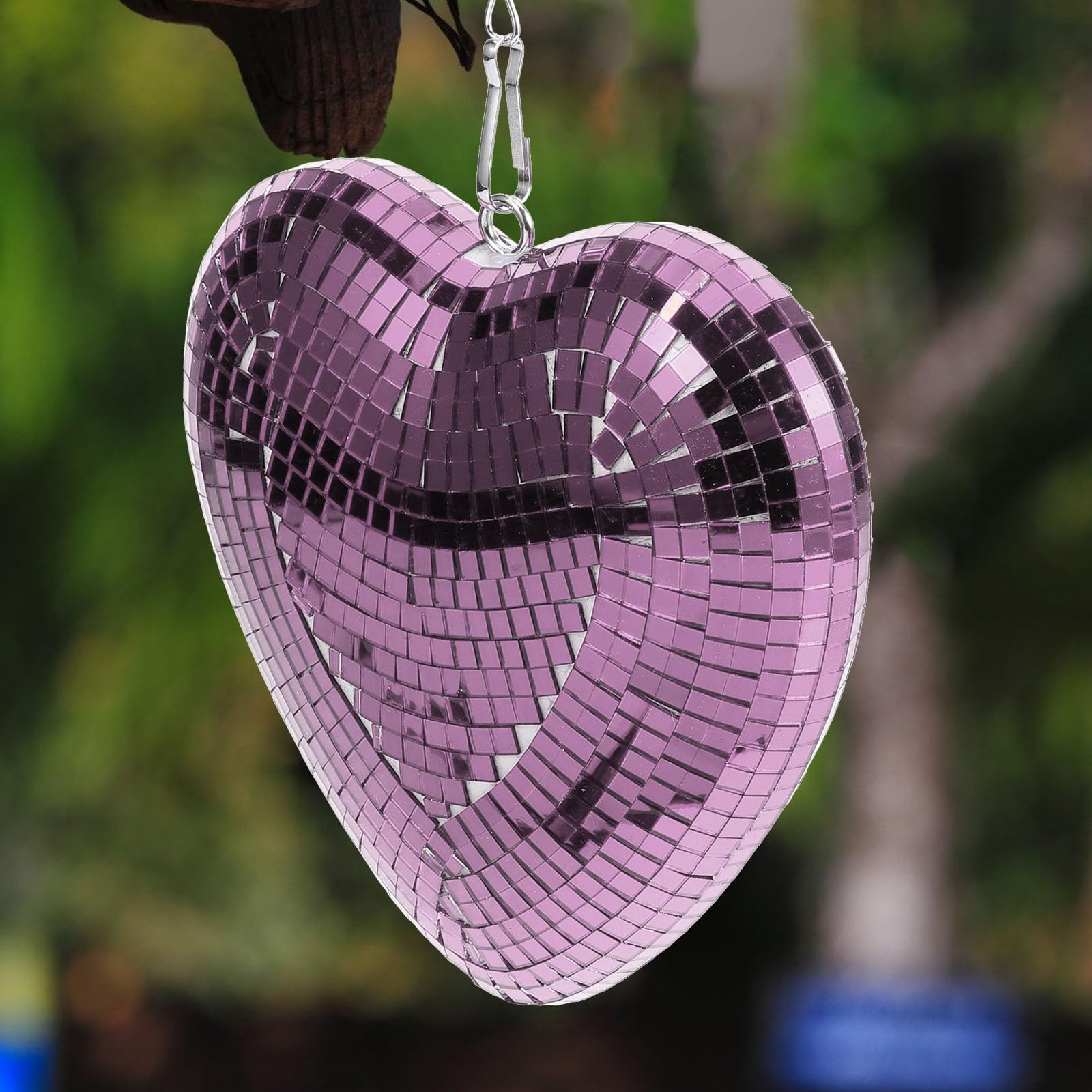 Garneck Disco ,Valentines Day Heart Shaped Disco Balls Mirror Disco Decor Heart Hanging Ornaments Tree Baubles for Valentines Day Wedding Party Supplies (Pink)