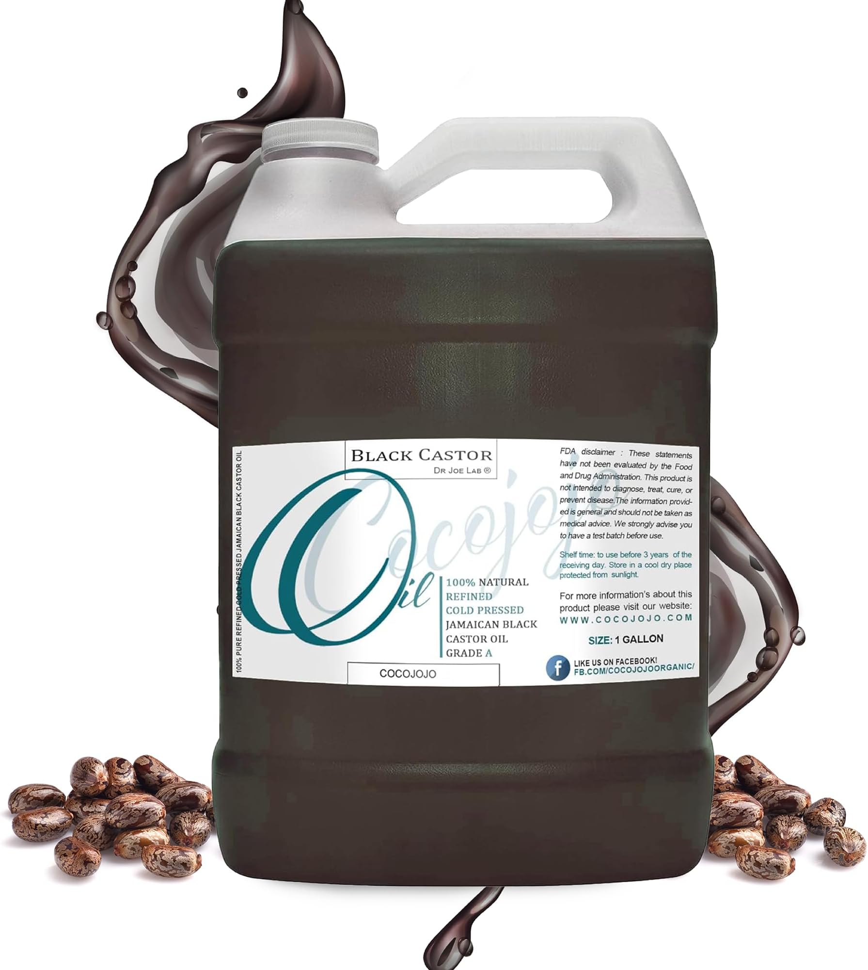 Jamaican Black Castor Seed Oil 128 oz 100% Pure Natural Black Castor Oil Partially Refined Cold Pressed JBCO 1 Gallon - Therapeutic Grade A for Hair Skin Body Eyebrow Eyelash