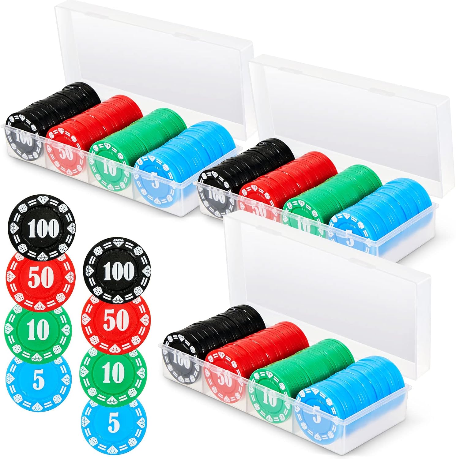 300 Pcs Poker Chips with Denominations Poker Chip Set
