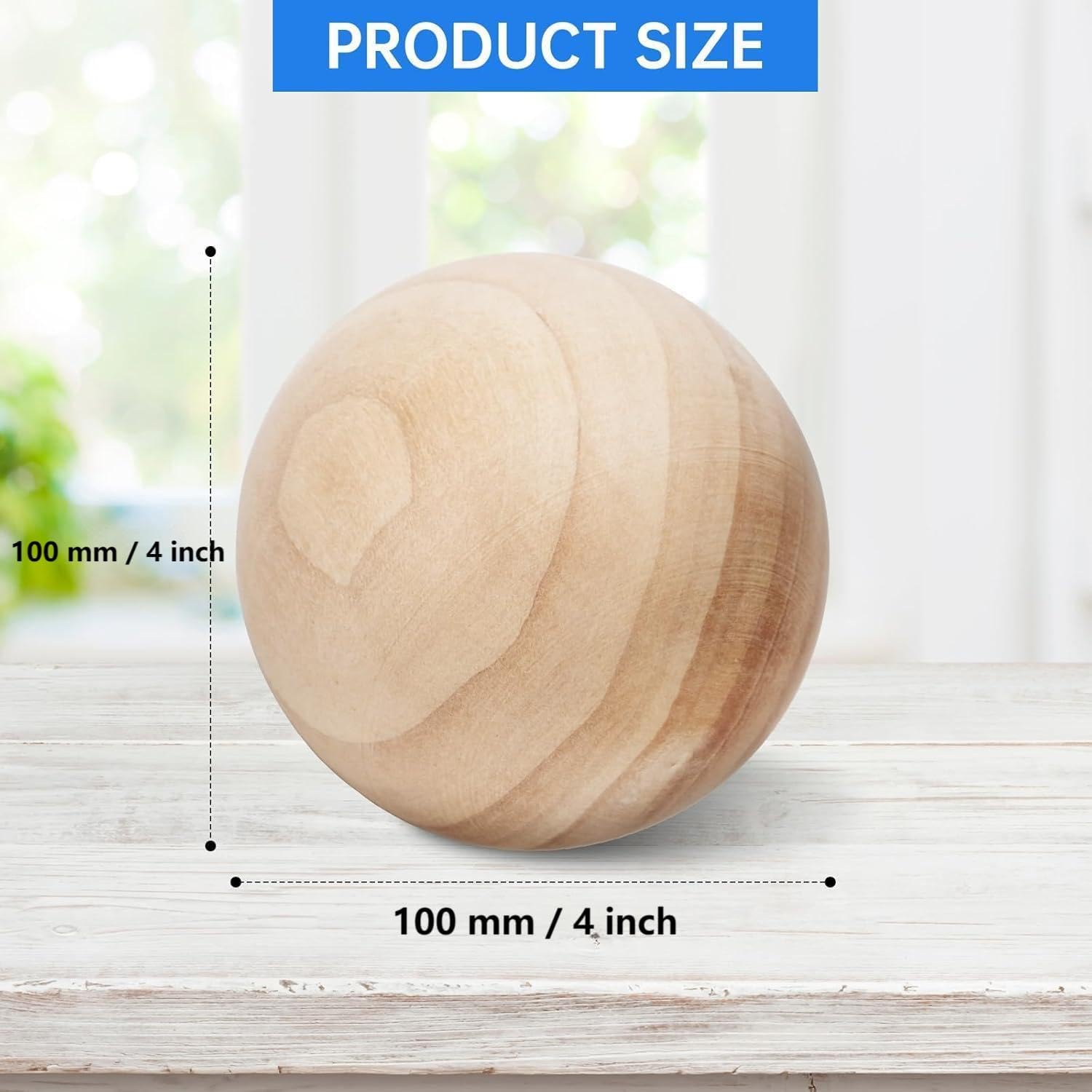 4 inch Wooden Balls, 2PACK Unfinished Round Wood Balls, 100mm Large Natural Wooden Balls for Crafts and DIY Decorative Projects - Image 2