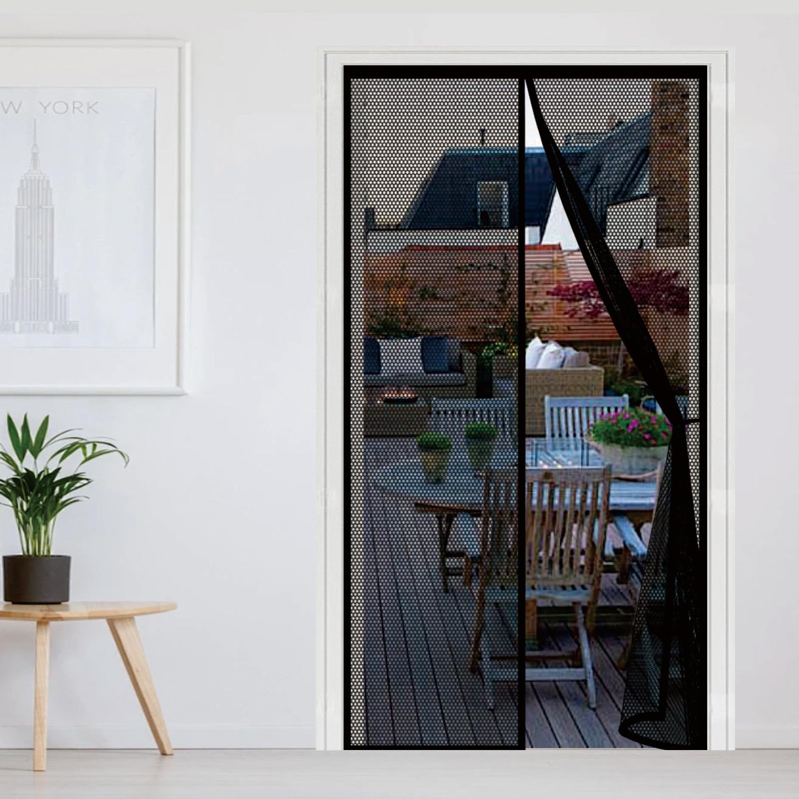 Magnetic Screen Door 137 x 184 cm with Powerful Magnets Automatically Closes and Magic Tape, Install Without, Keep Bugs Out, Heavy Duty Bug Mesh Curtain for Patio Door, Black