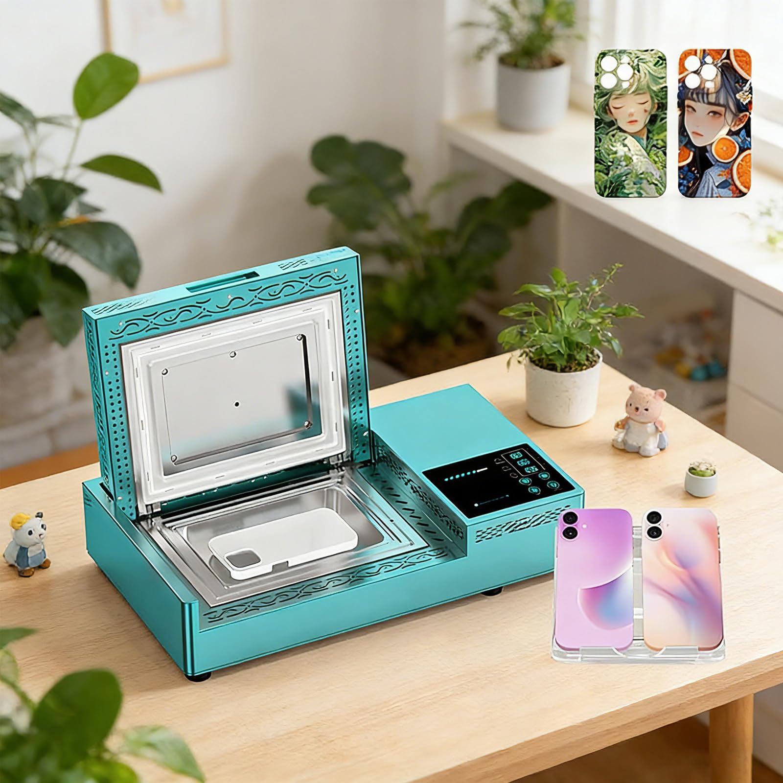 Wielofunkcyjna 3D próżniowa prasa termiczna do etui na telefon – kompletny zestaw do sublimacji z 2 formami i 20 etui, idealna do biznesu tworzenia spersonalizowanych etui