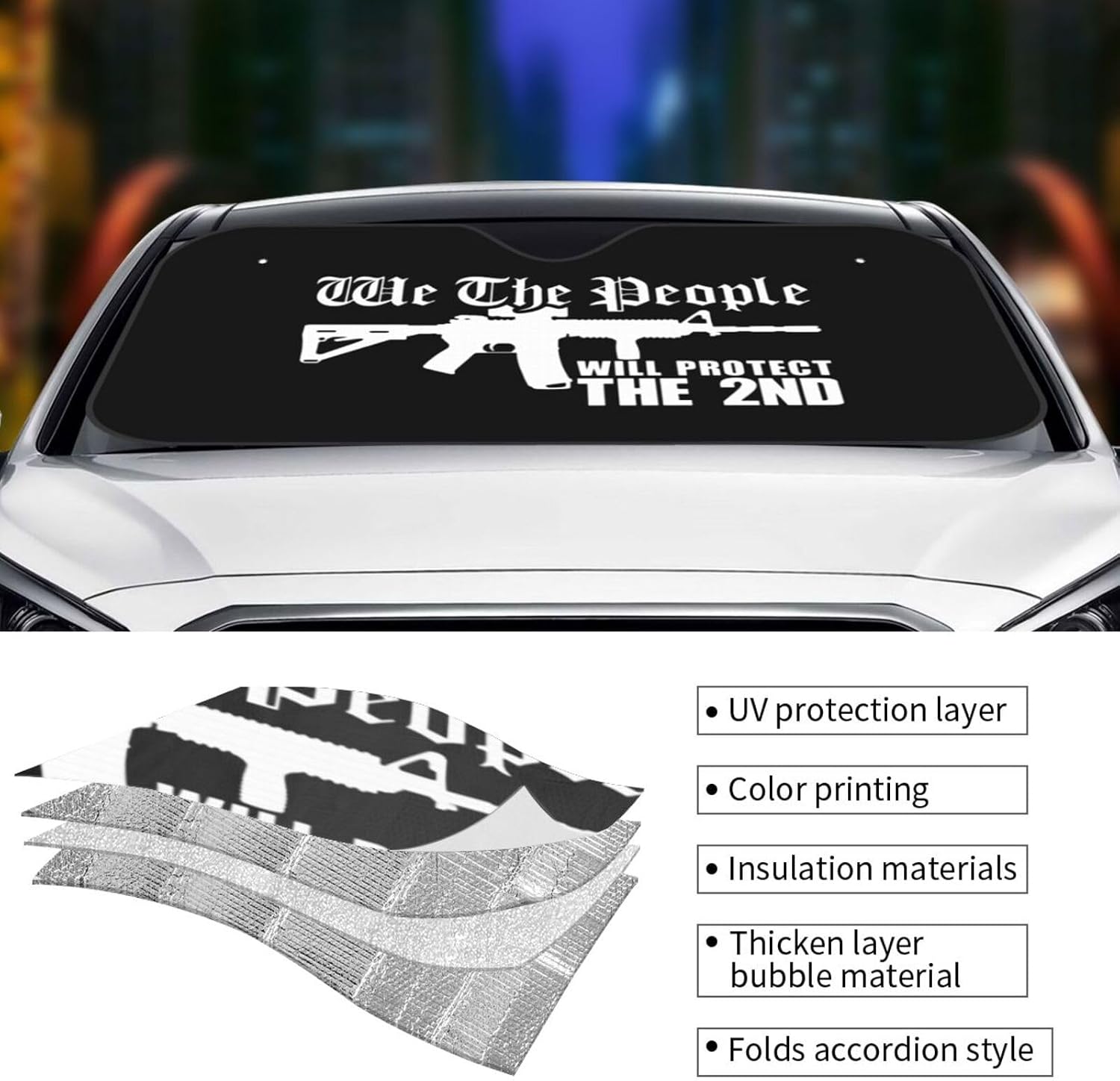 We The People Ar15 Will Protect The 2nd Amendment Outdoors Car Windshield Sun Visor Car Heat Shield to Keep The Vehicle Cool Black