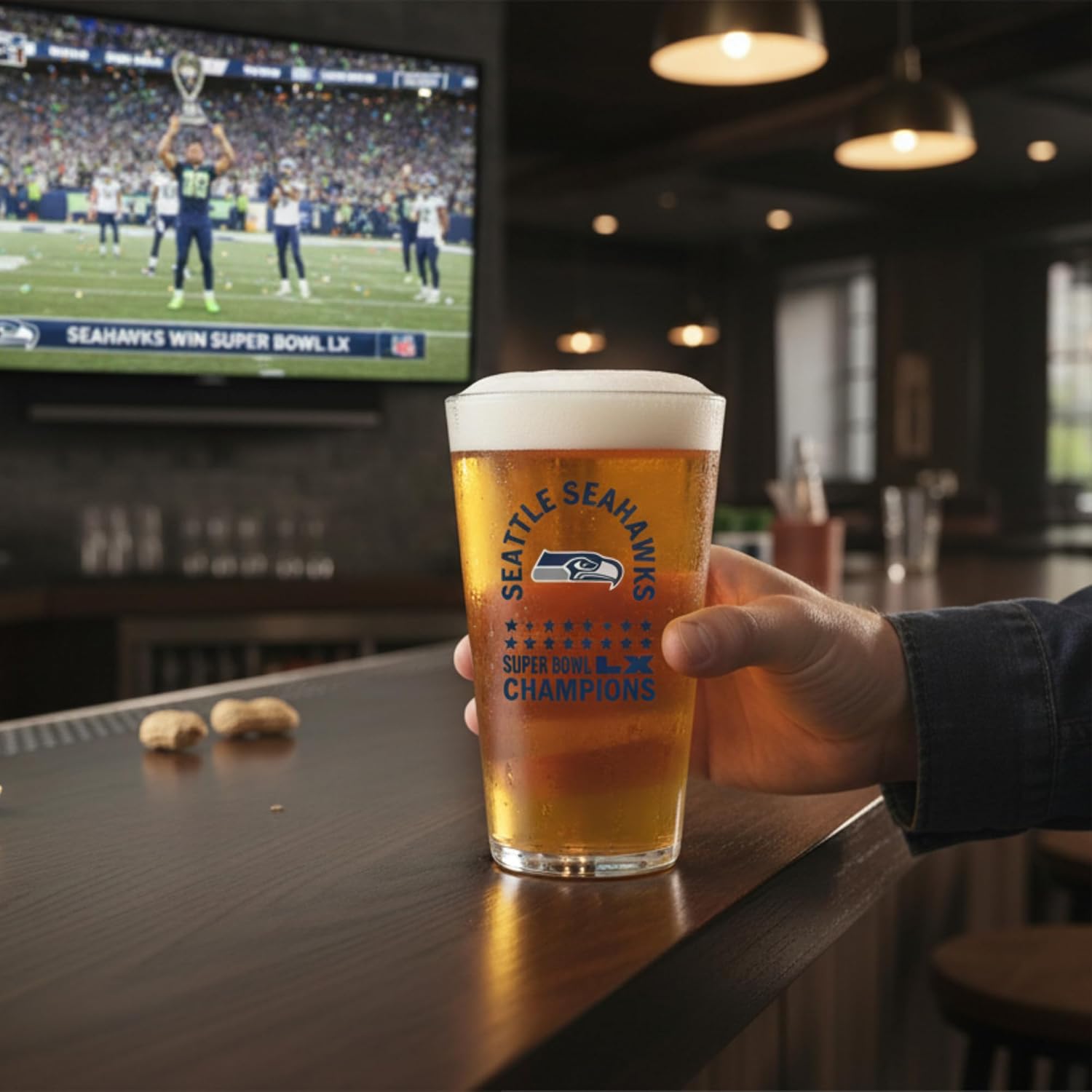 Logo Brands Seattle Seahawks Super Bowl LX Champions 16oz Pint Glass – Official NFL Football World Championship Merchandise – Collectible Barware Gift for Seahawks Fans - Image 3