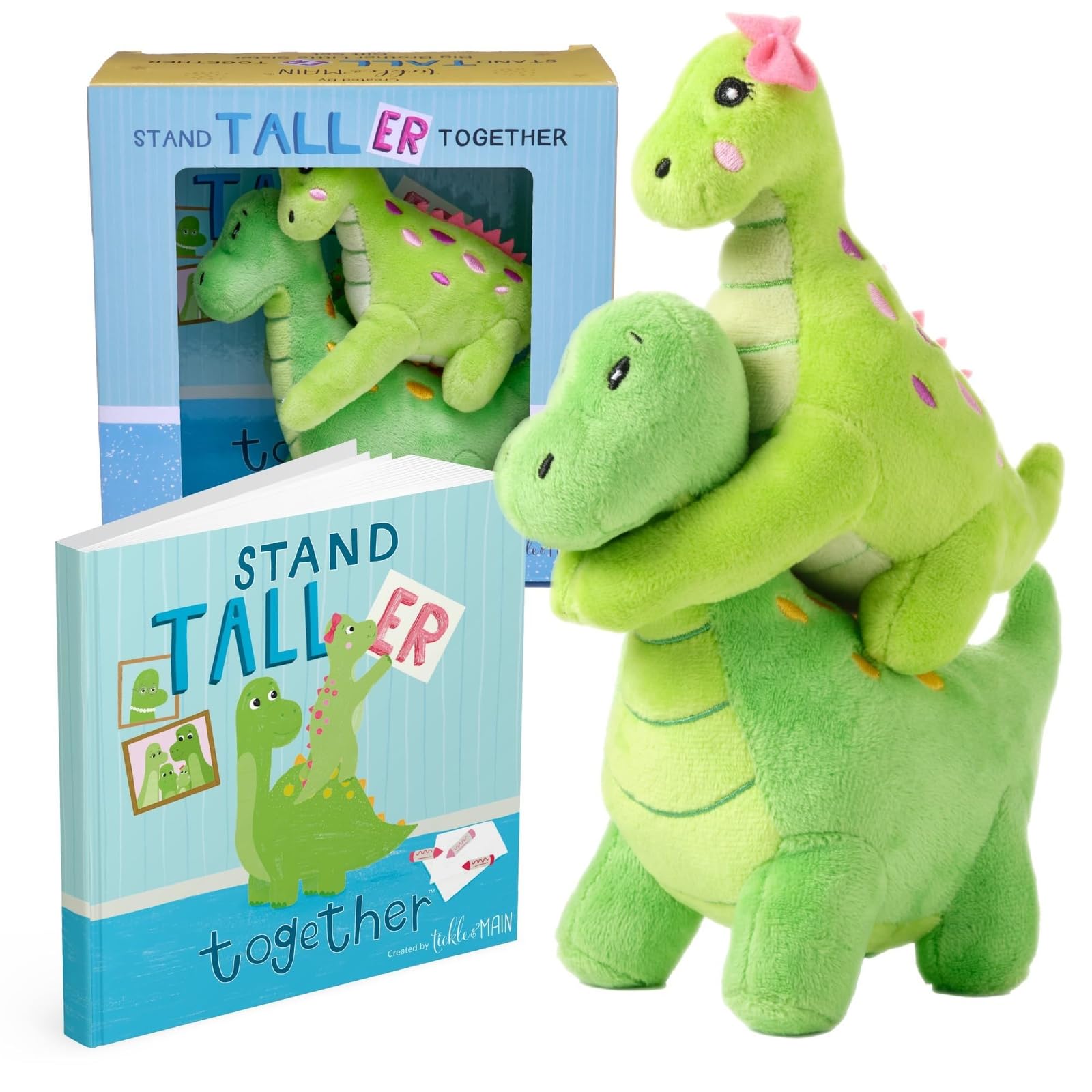 Tickle & Main Big Brother Gift Set with Dinosaur Plush & Storybook - Green Cotton Plush, 7" & 5.5", Ages 2+ - Big Brother Book & Little Sister Dinosaur Toy for Sibling Bonding
