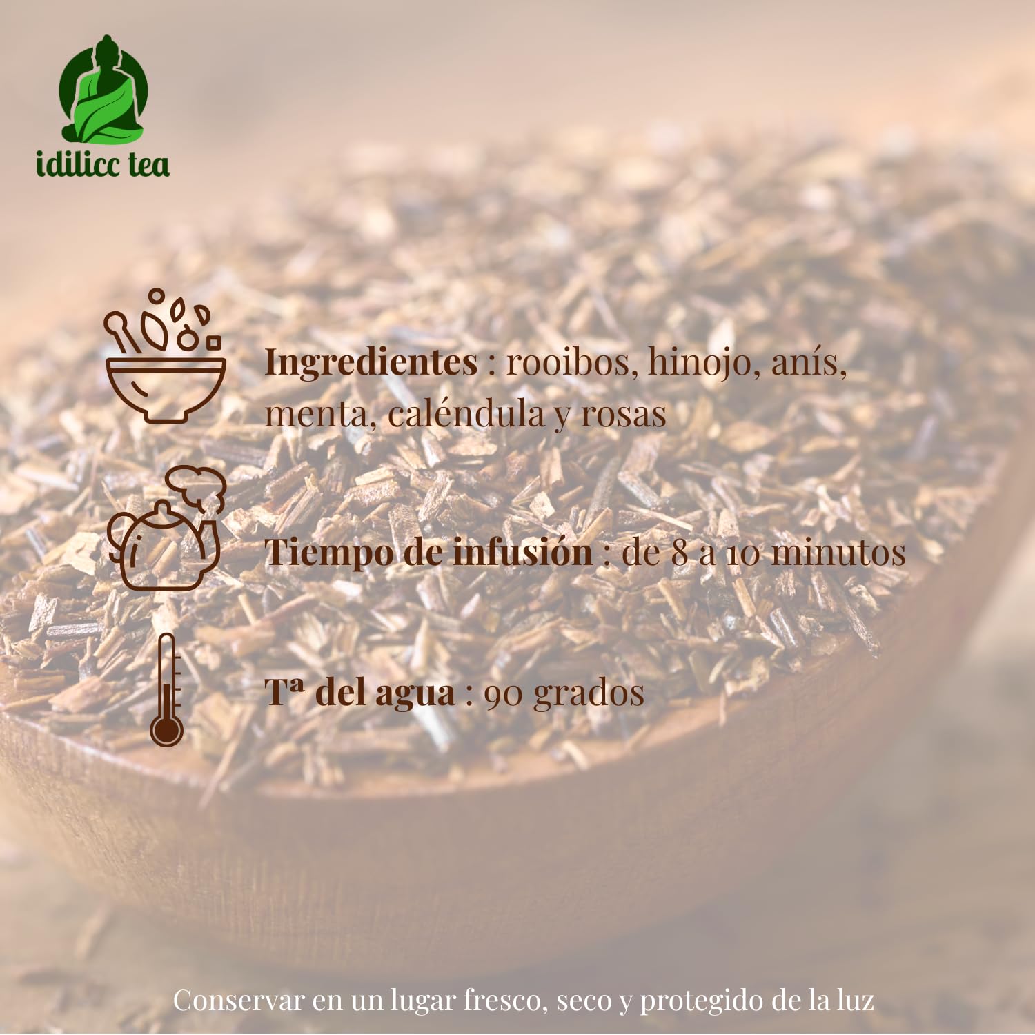 IDILICC TEA Infusion de Rooibos 100% Ecológico. 30 Pirámides. Bolsitas de Te Rojo Sudafricano Natural con Hinojo y Tila. Roibos Relajante. Reduce Acidez Estomacal. Infusiones Variadas