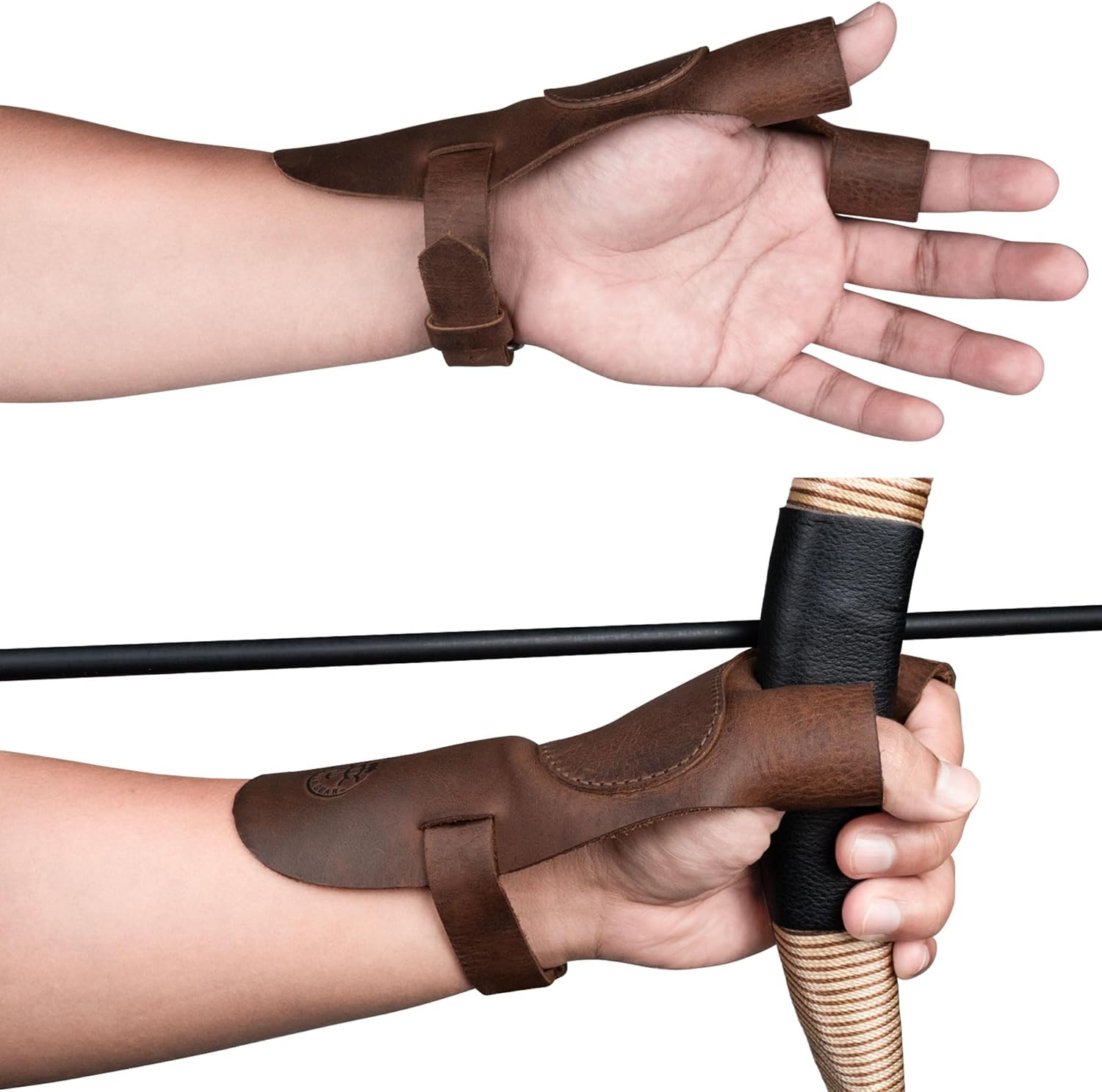 Reinforced Archery Shooting Glove, Hand Guard, Recurve Bow, Wrist and Finger Protector, Shooting Targeting, Cosplay, Full Grain Leather, Handmade