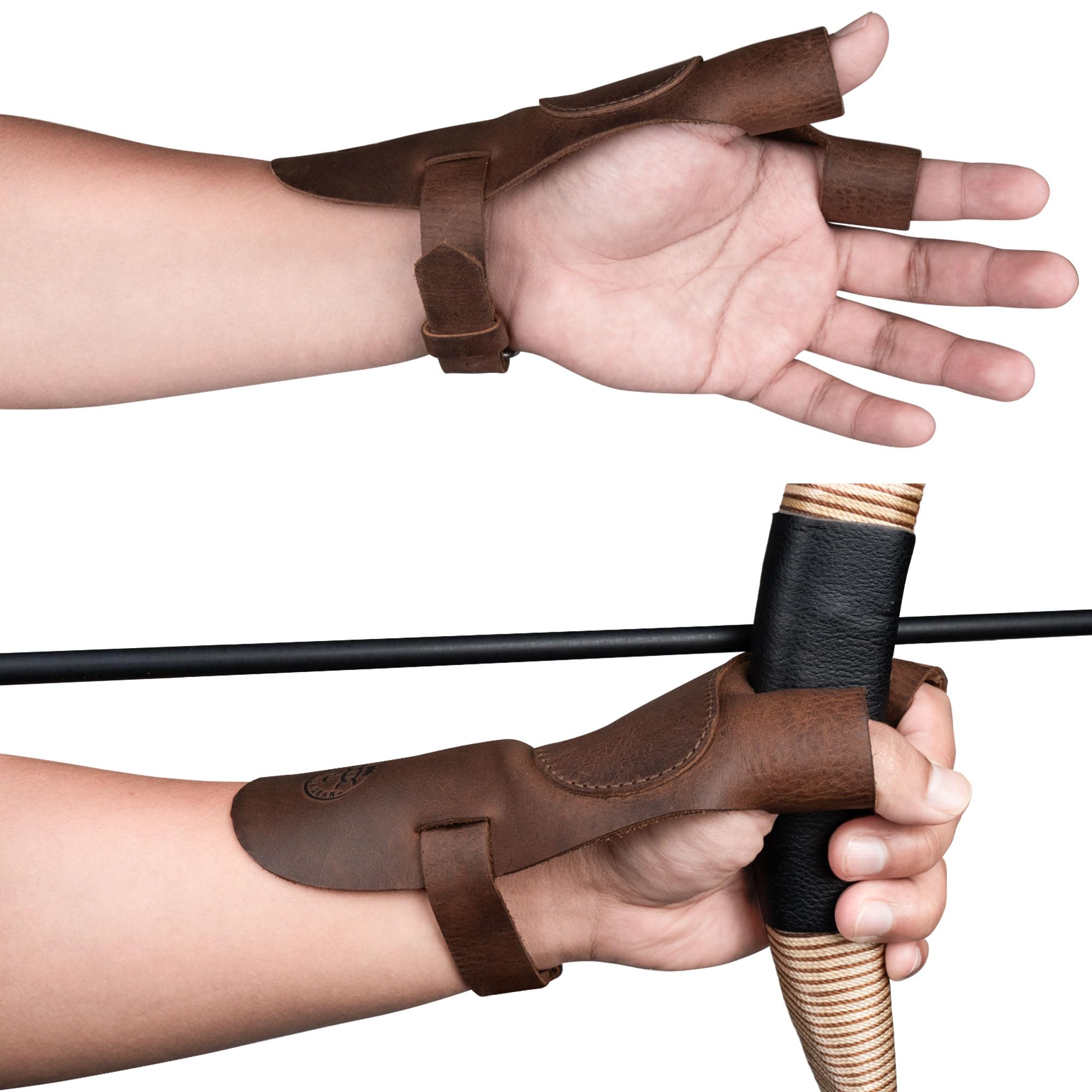 Valhalla Gear, Reinforced Archery Shooting Glove, Hand Guard, Recurve Bow, Wrist and Finger Protector, Shooting Targeting, Cosplay, Full Grain Leather, Handmade Archer Accessories (Bourbon Brown)