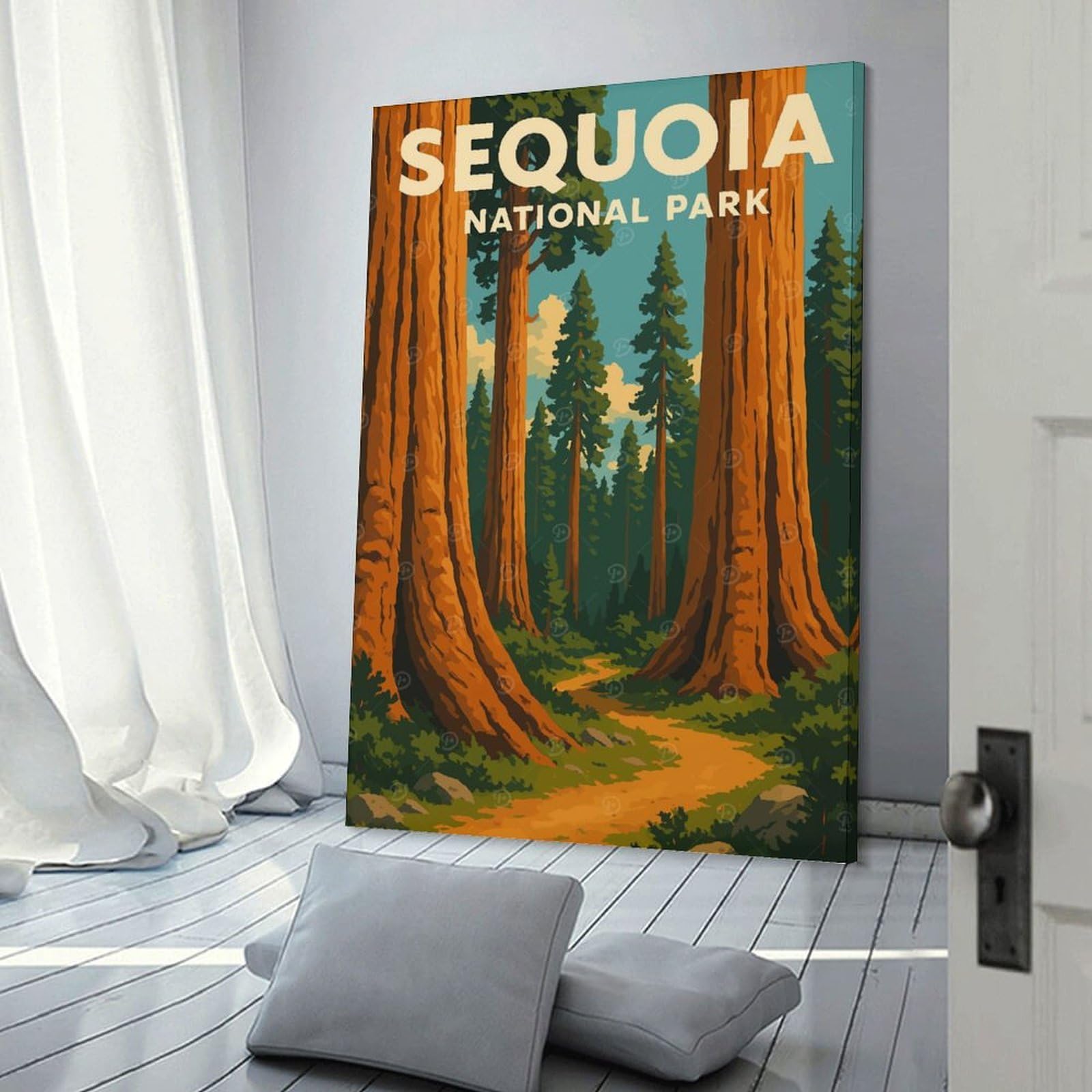 Junmoney Frame-Style-23 Sequoia National Park Vintage Poster Canvas Wall Art, 12X18inch(30X45cm), For Living Room, Bedroom Or Apartment Walls, Decorative Artwork For Empty Walls
