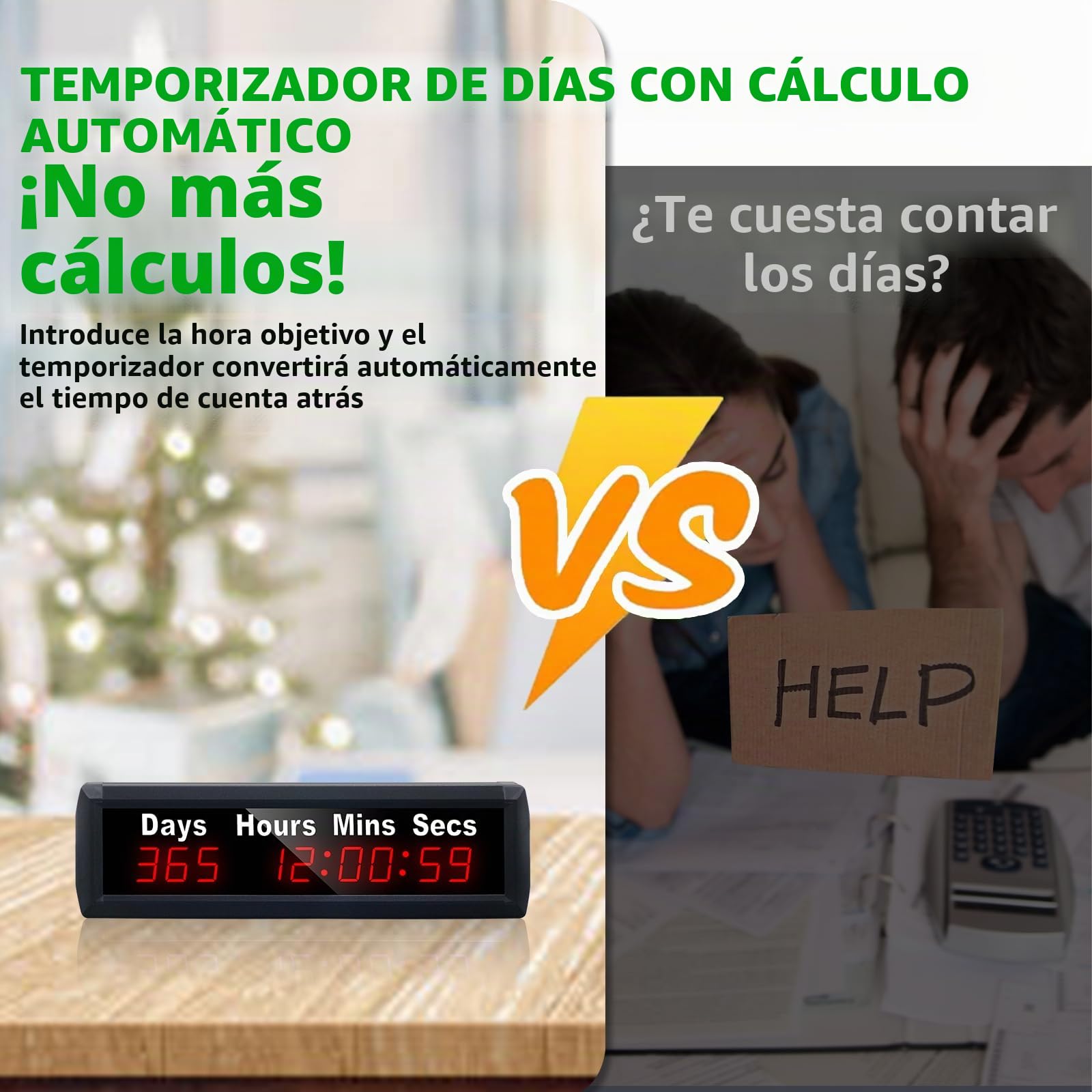 YZ Temporizador Digital Cuenta Regresiva de 999 días, Reloj Remoto 12/24 Horas en Tiempo Real, para Eventos, Pantalla Grande, Calendario