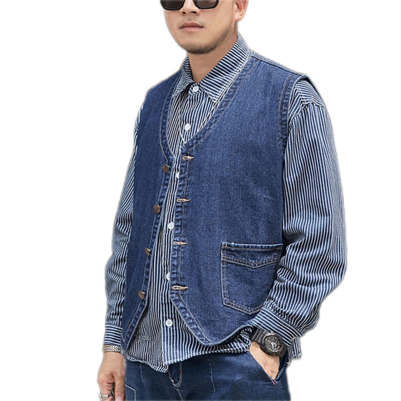 Amazon | デニム ベスト メンズ バイカージャケットデニムベストレトロ