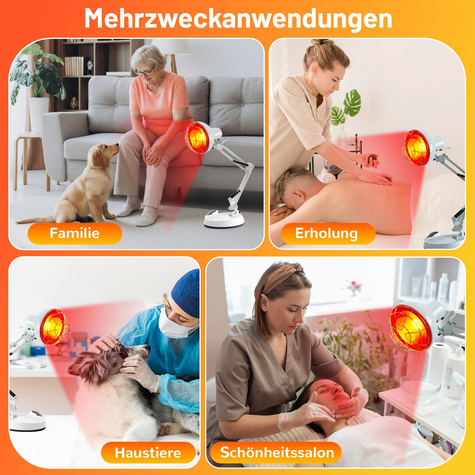 Infrarotlampe, 150W Infrarotlichtlampe Wärmelampe, 10 Stufen Temperatur Einstellbar mit Timer, Infrarotlicht Rotlichtlampe Wärmelampe fur Schmerzlinderung