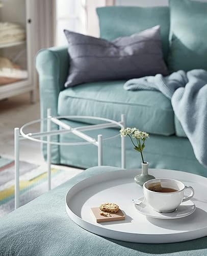 Miniatura 6 de EKNITEY - Mesa auxiliar plegable de metal, impermeable, pequeña mesa de café para sofá, con bandeja extraíble, para sala, habitación, balcón y