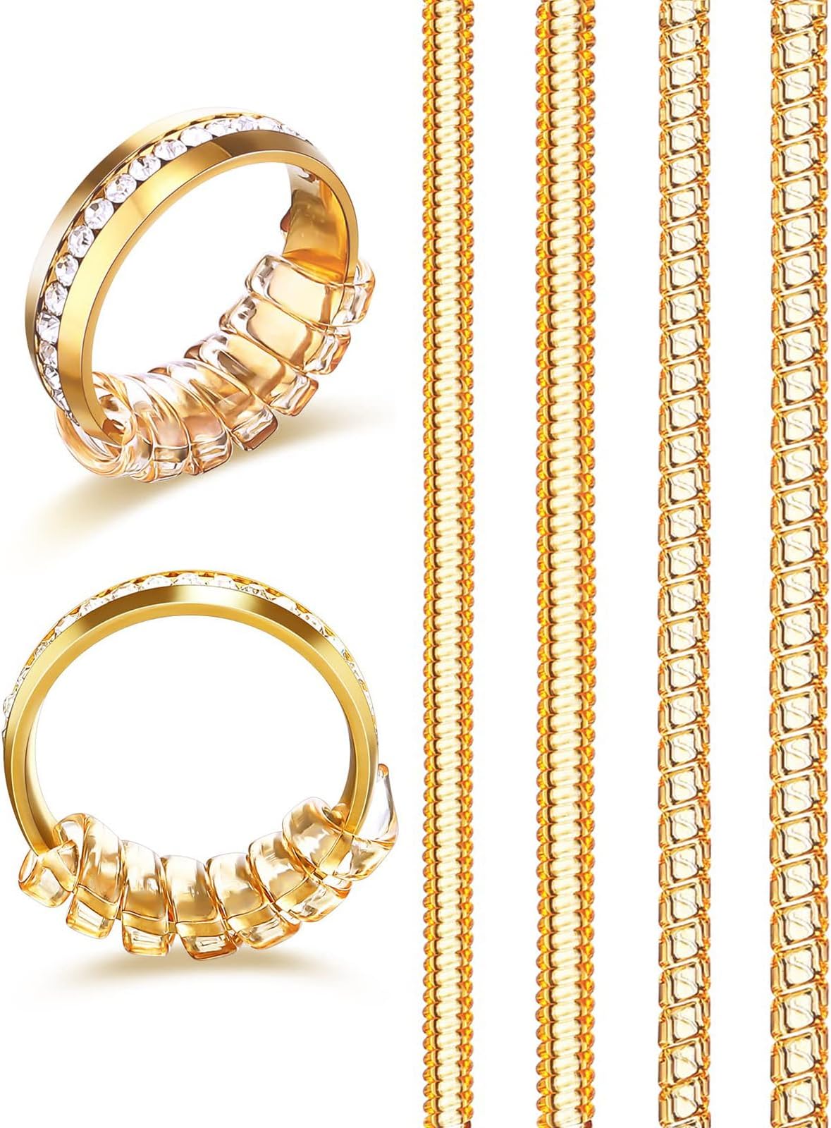 ANZAILALA Ring Size Adjuster for Loose Rings - 4 Sizes Ring Sizer Ring Tightener Resizer Fit Spiral Silicone Tightener Set(4 Pcs,Gold)