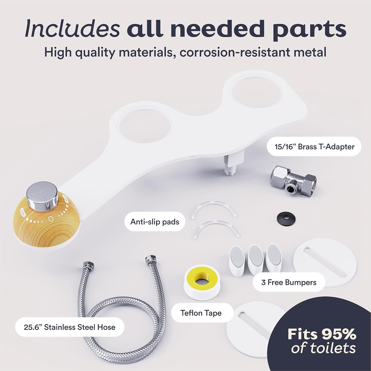 Betterway Bidet Toilet Seat Attachment - Non Electric Self Cleaning Fresh Water Sprayer & Pressure Control for Max Comfort - Ultra Slim - Digital Install Guide, All Parts & Bumpers Included (Bamboo) - - 