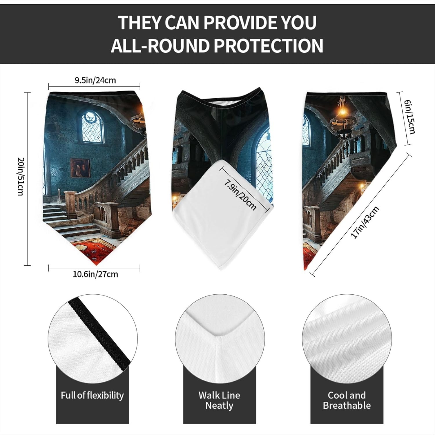Protection Neck Gaiter Face Cover staircase Balaclava Scarf Mask, Windproof Breathable Sun Shield for Men Women, Skiing Hiking Cycling Outdoor Sports