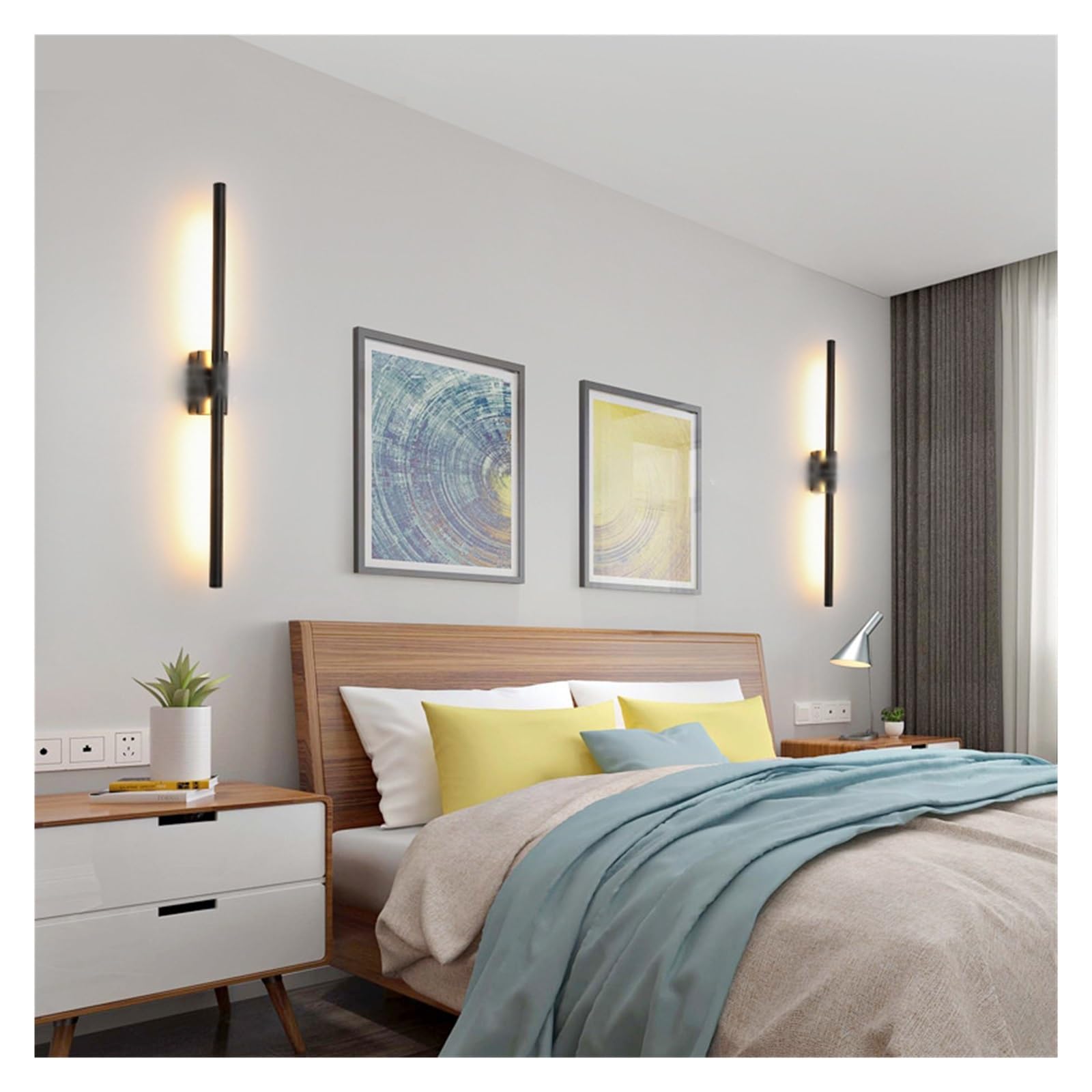 Lámpara de pared LED tubo lineal Simple moderna, fondo arriba hacia abajo, luz opuesta, lámpara for mesita noche, vestíbulo, pasillo, apliques oro negro Luces Brillantes(Nature White,BLACK_L100CM 14W)