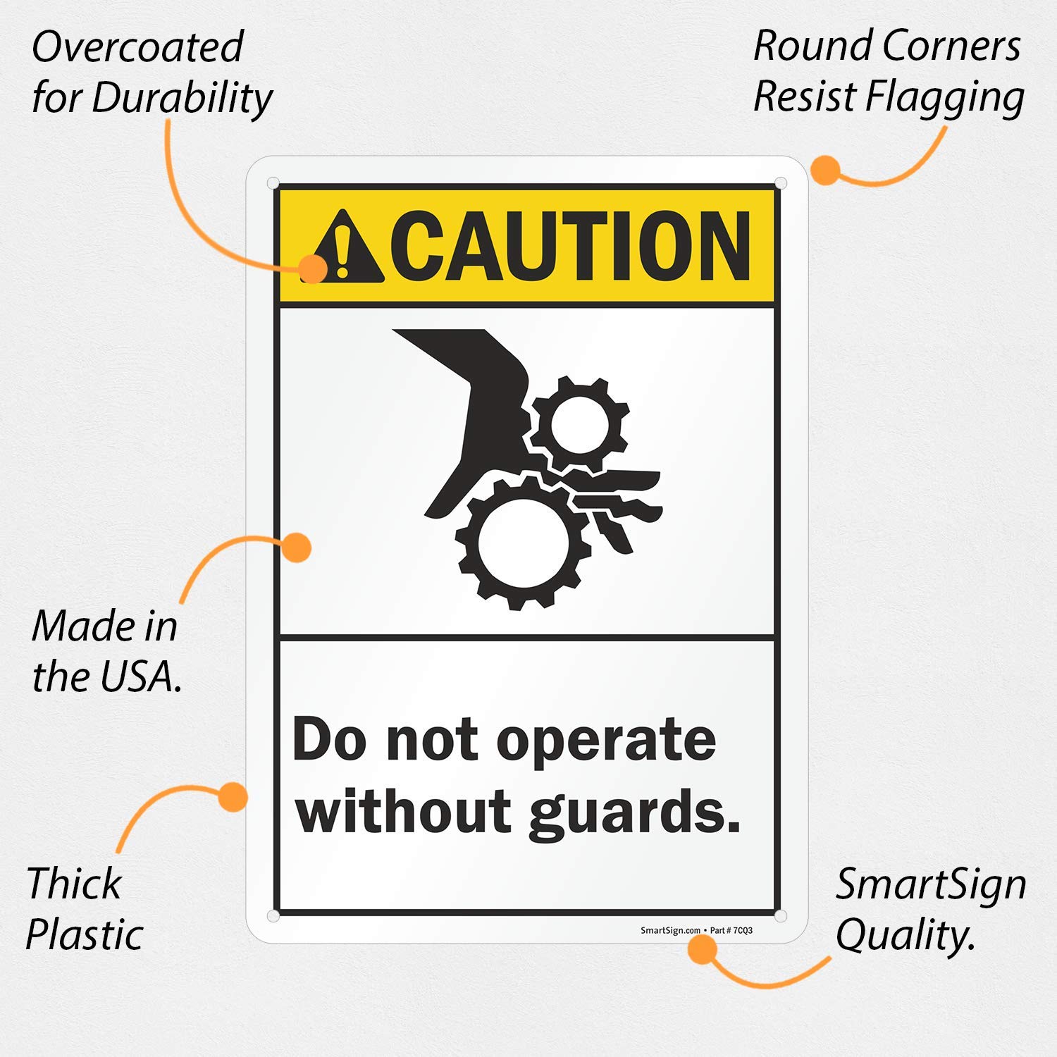 Warnschild „Do Not Operate Without Guards“ – Kunststoff, 17,8x25,4 Cm, Für Innen/Außen