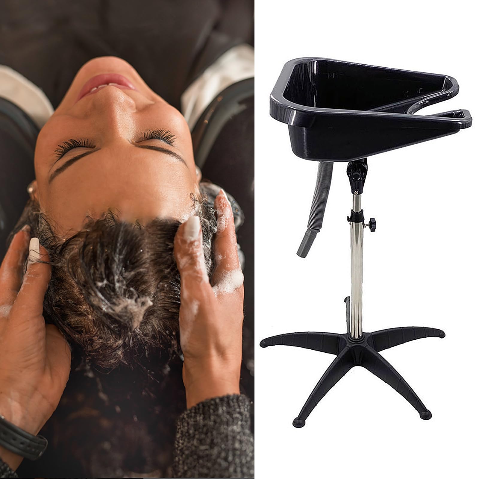 Friseur Waschbecken Mobiles höhenverstellbar, Tragbares Haarwaschbecken für Zuhause Salon Friseursalon, Schwarz