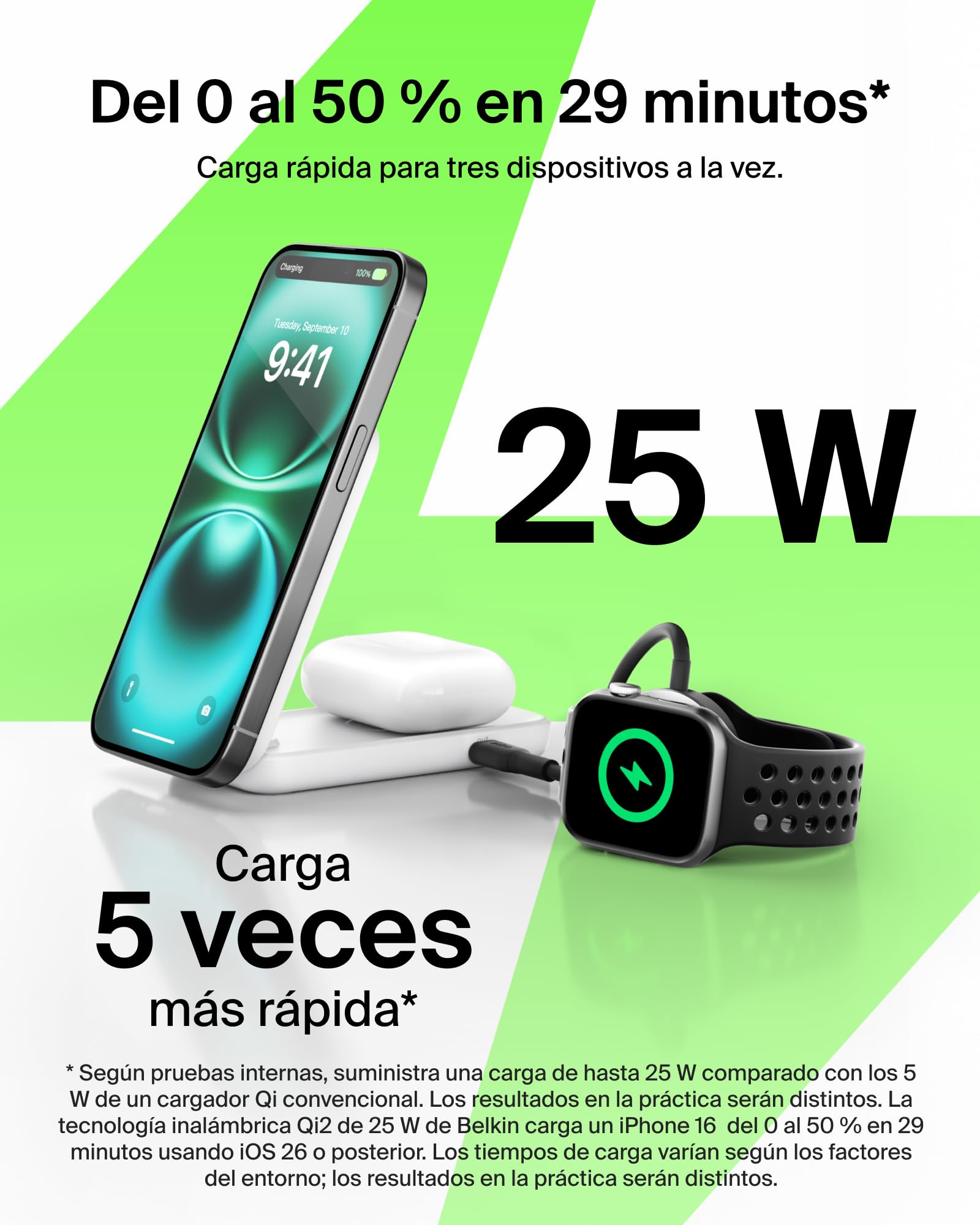Belkin UltraCharge Cargador Inalámbrico Qi2, 2 en 1 Cargador Magnético Compatible con MagSafe con Puerto USB-C, 25W para iPhone 17, iPhone Air, AirPods, Pixelsnap con Adaptador de 45W - Blanco