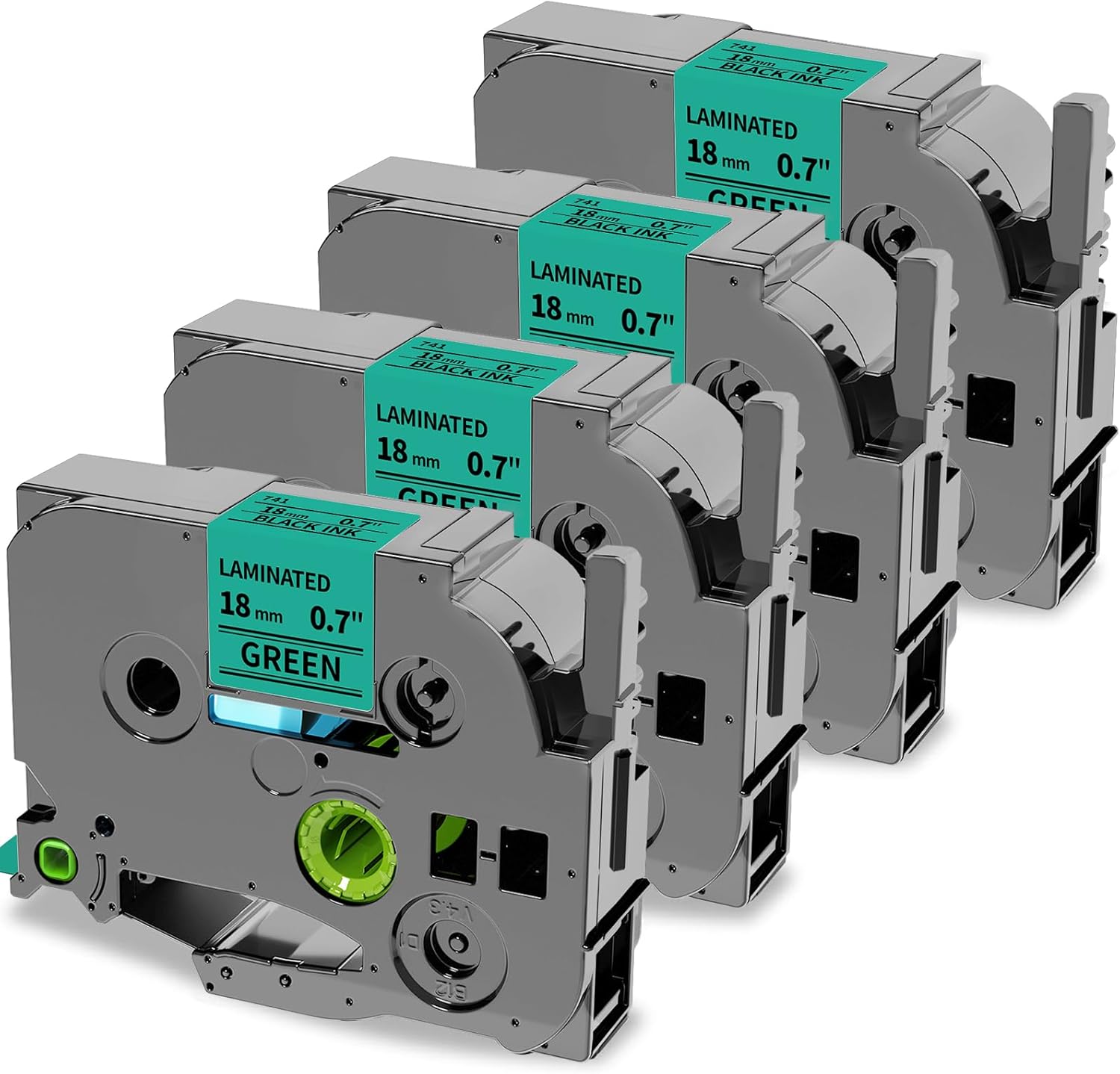 Oozmas Green Label Tape Replacement for Brother Label Maker Tape TZe-741 TZ Tape 18mm 0.7 Inch Laminated P-Touch Compatible with PT-D600VP, PT-D400, PT-D400AD, Black on Green 3/4 Inch, 4-Pack