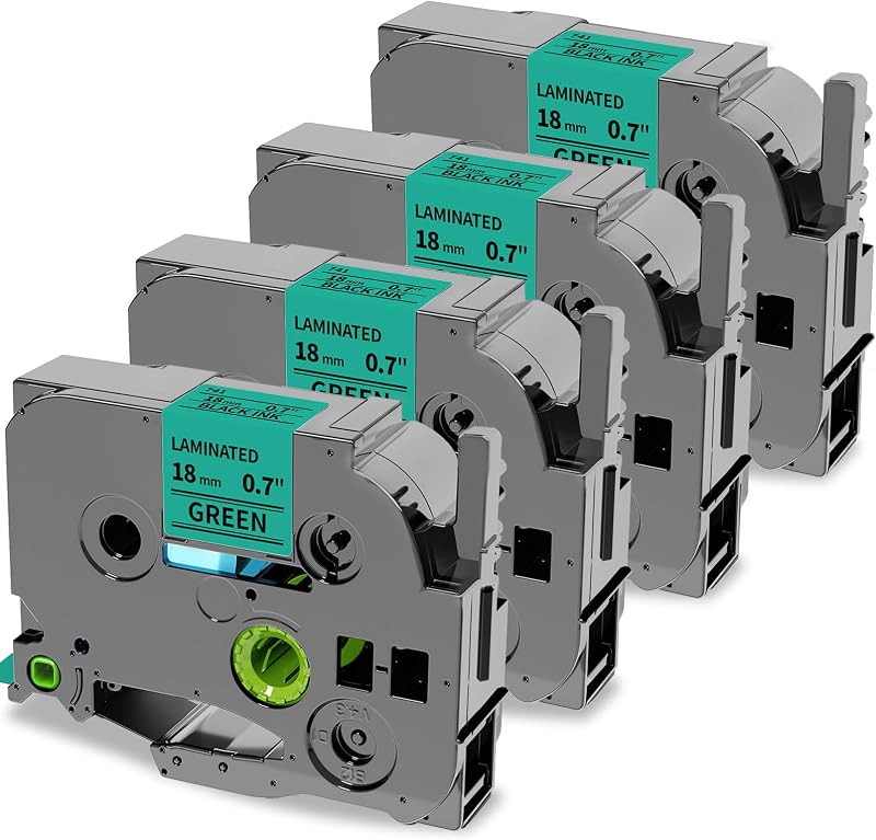 Green Label Tape Replacement for Brother Label Maker Tape TZe-741 | TZ Tape 18mm 0.7 Inch Laminated P-Touch Compatible with PT-D600VP, PT-D400, PT-D400AD, Black on Green 3/4 Inch, 4-Pack