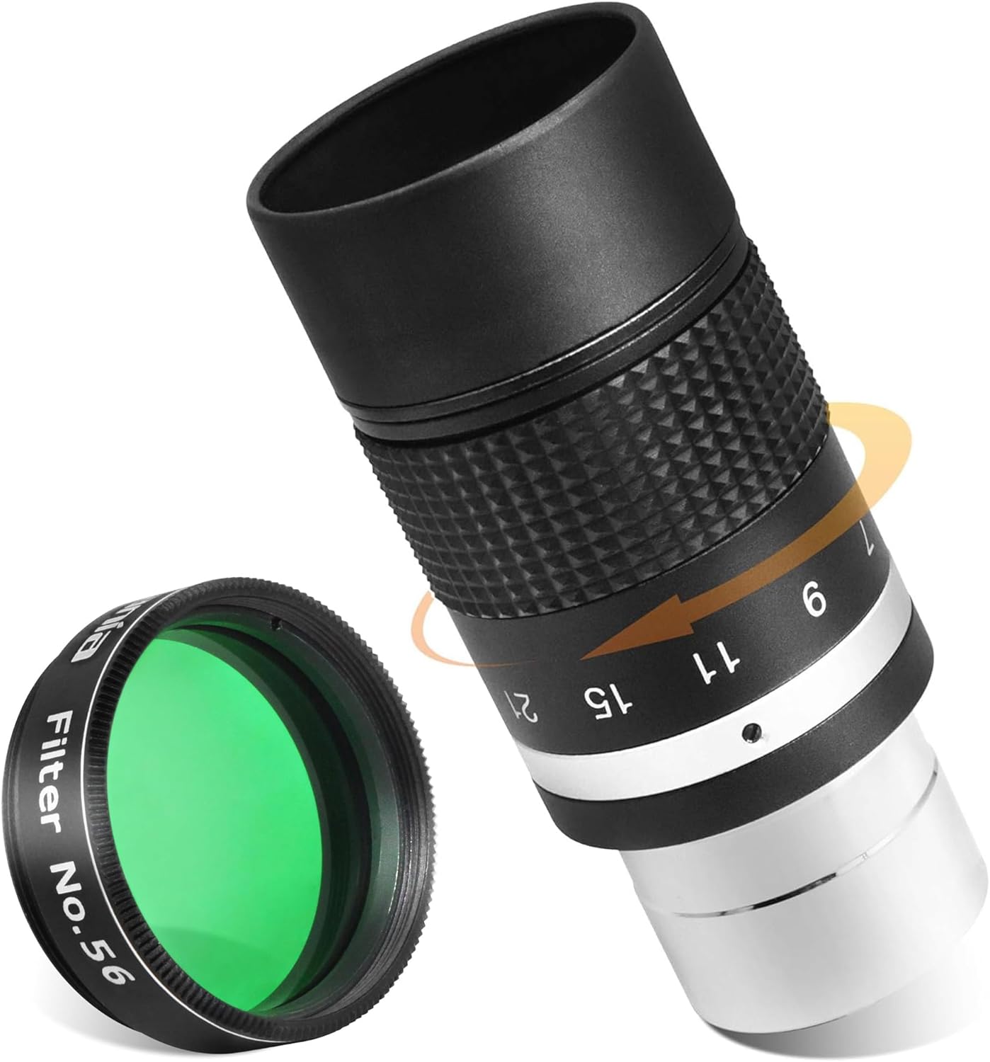 Astromania 1.25" Color/Planetary Filter - #56 Green - Bundle with - 7-21mm Zoom Eyepiece for Telescope