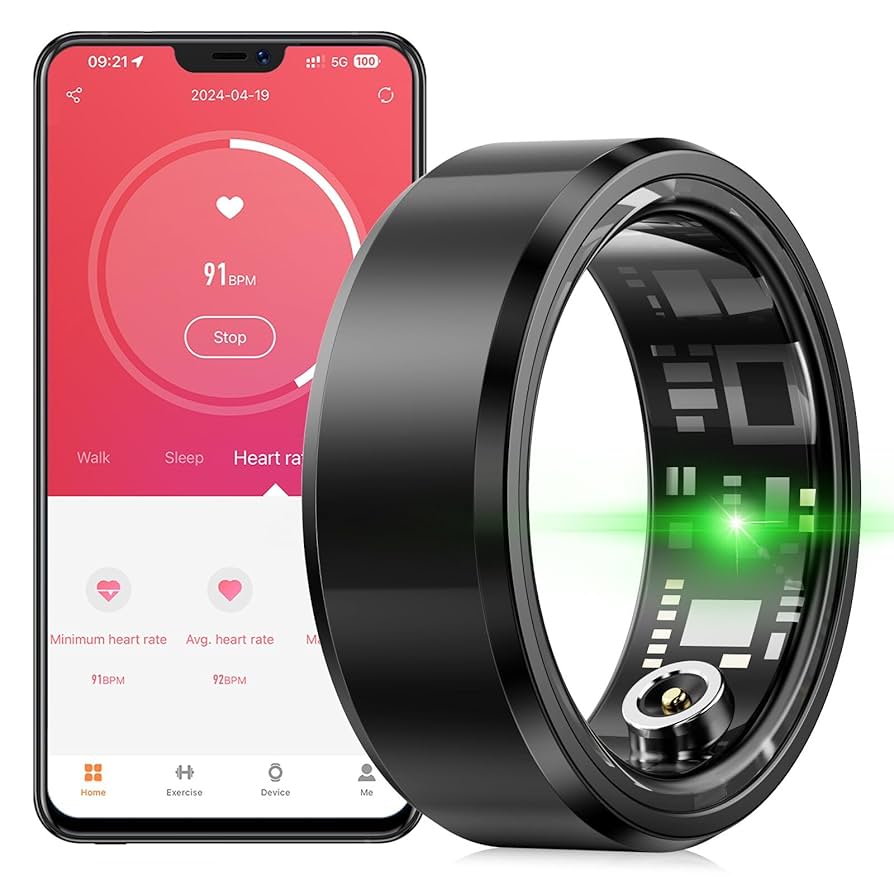 Ring Watch Smart Health Ring - IP68 Waterproof Fitness Tracker With LED Display (Tracks Heart Rate/Sleep/Steps) Smart Rings For Men