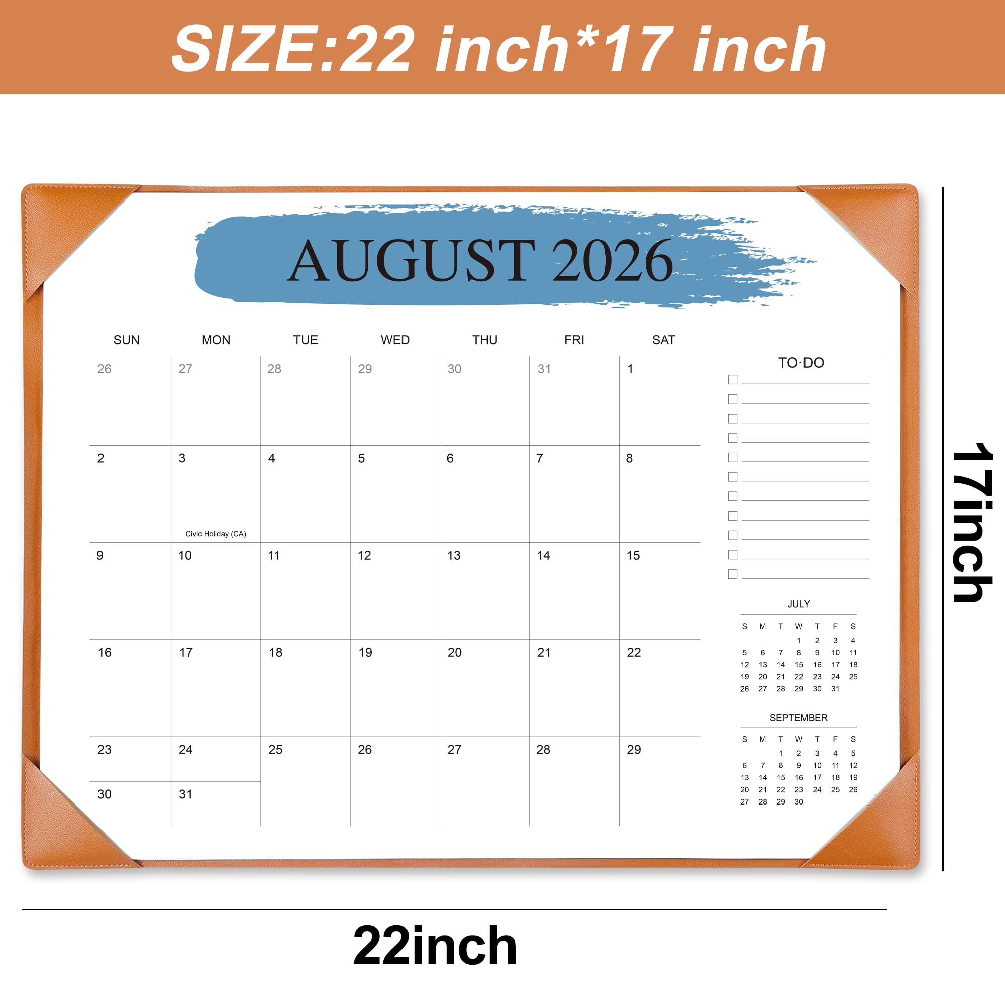 Calendario de escritorio grande con almohadilla protectora, 22 x 17 pulgadas, 18 meses de julio de 2025 a diciembre de 2026 (marrón)