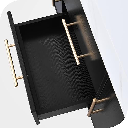 Miniatura 9 de DWVO Tocador de baño flotante negro de 40 pulgadas montado en la pared con encimera de piedra sinterizada y lavabo de cerámica, armario de baño con