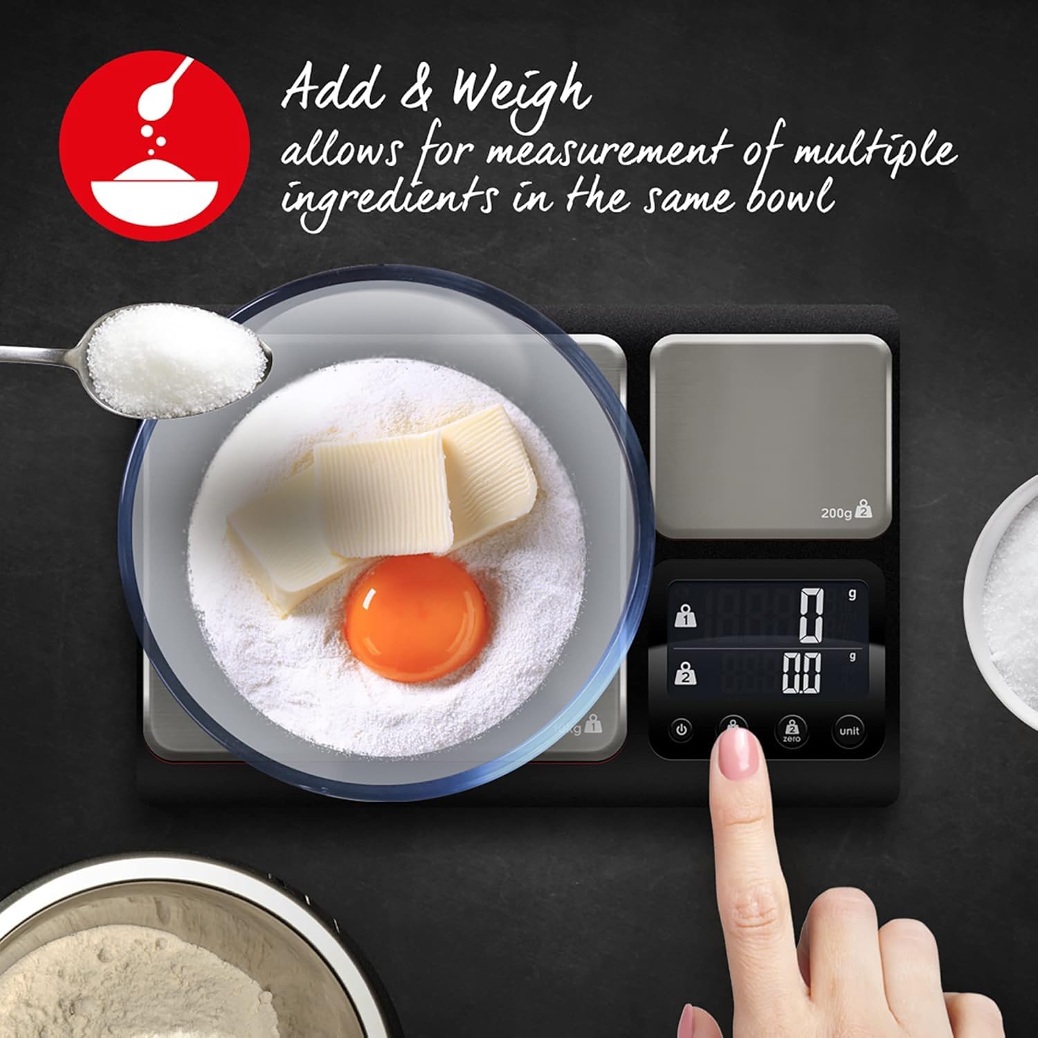 Heston Blumenthal By Salter 1049A HBBKDR Balance Cuisine de Précision à Double Plateforme, Pèse Aliment avec Capacité 10KG et Plate-forme Petite pour Incréments de 0.1g, Mesures Liquides, Noir