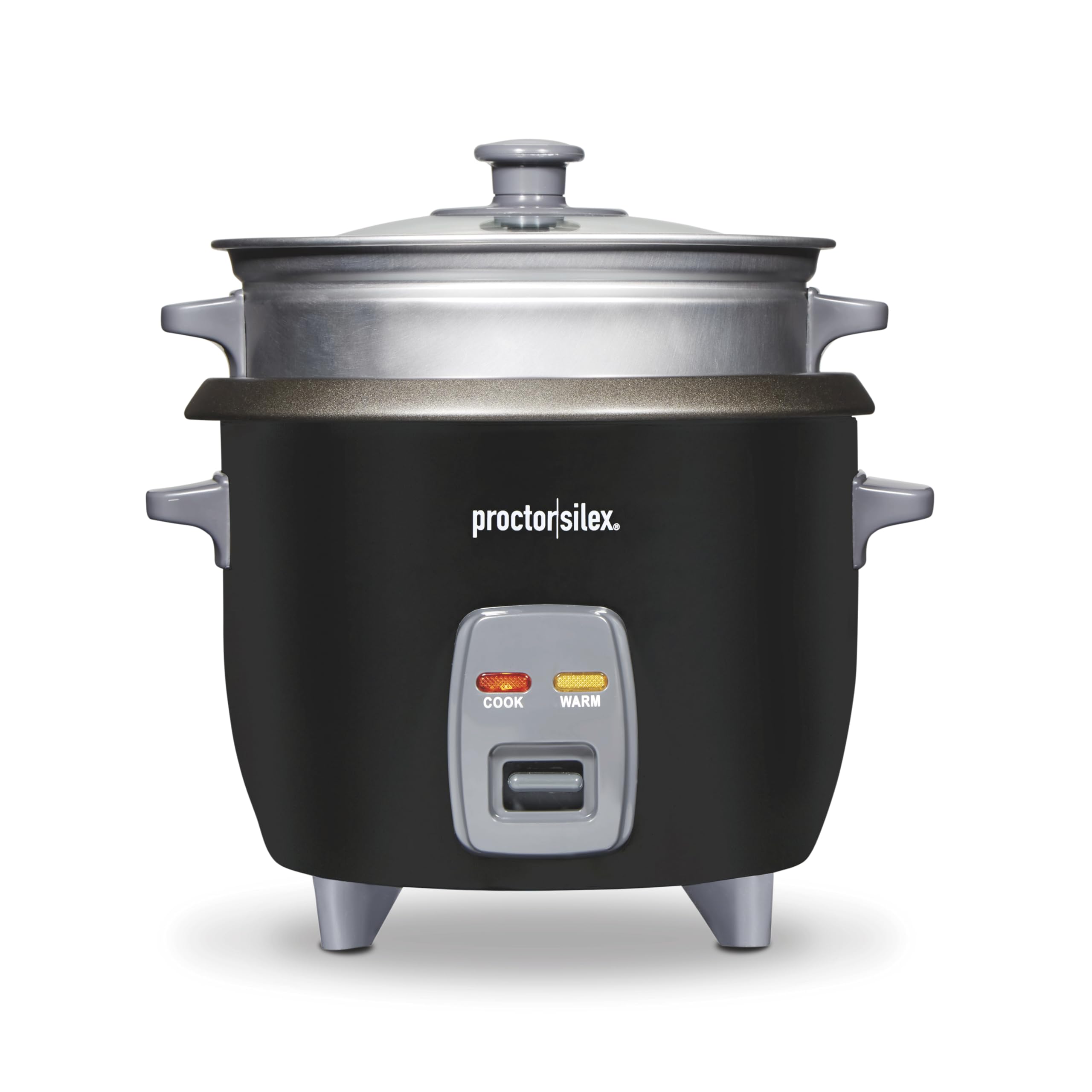 Proctor Silex Rice Cooker & Food Steamer, 6 Cups Cooked (3 Cups Uncooked), Includes Steam and Rinsing Basket, Black (37510)