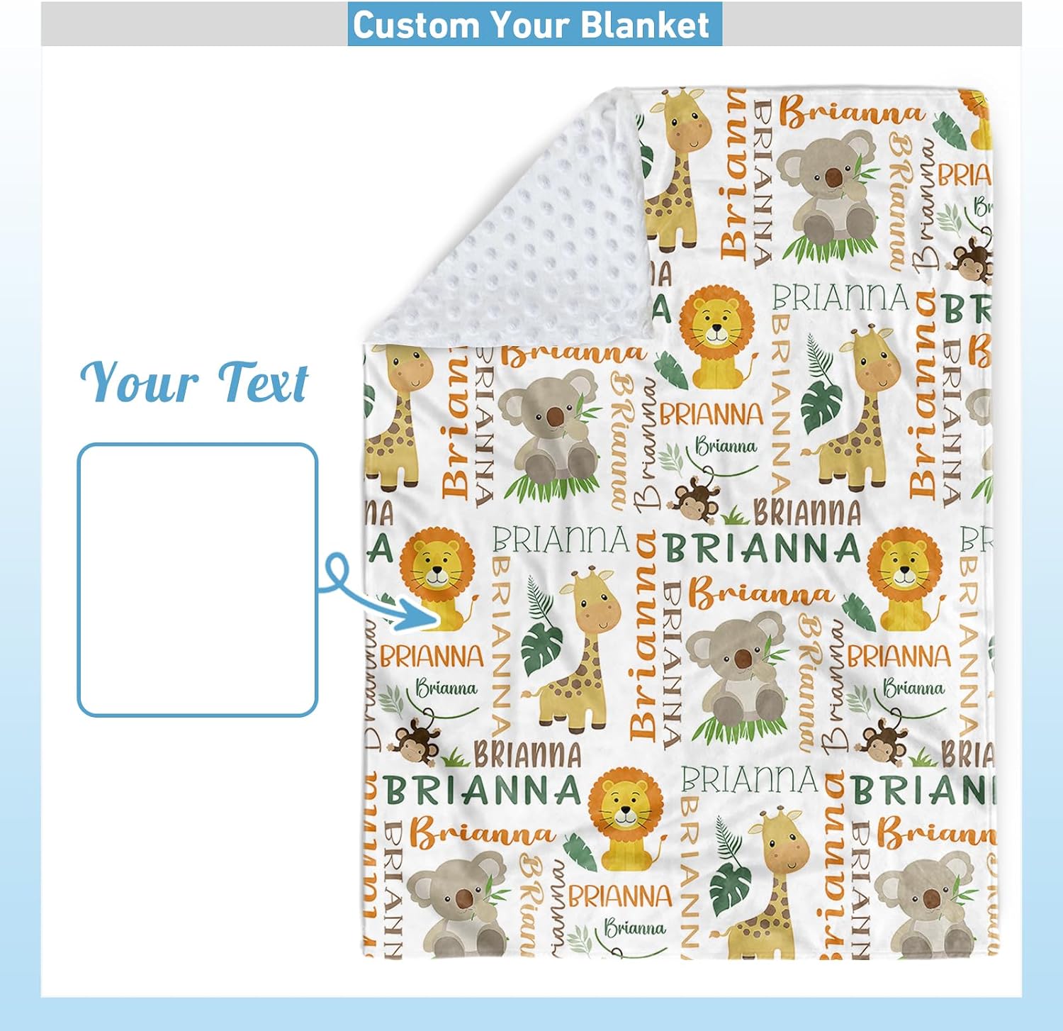 Personalized Baby Name Blanket, Soft Flannel Baby Blankets for Boys Girls with Giraffe Pattern, Customized Gifts for Baby Birthday, Newborn Blanket with Double Layer Dotted Backing