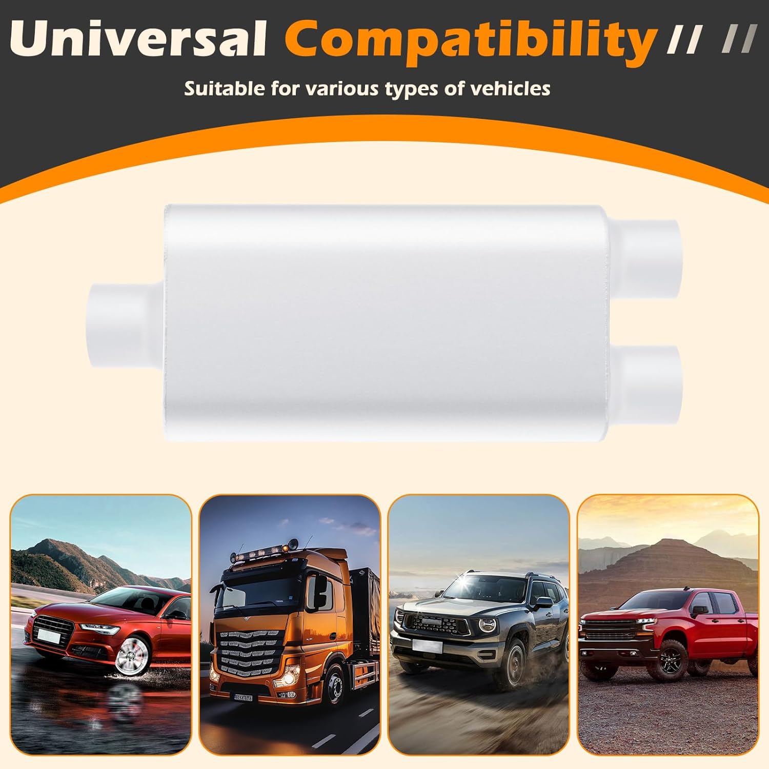 A-KARCK Universal Exhaust Muffler 3" Center Inlet 3" Dual Outlet, 23" Overall Length Aluminized Steel Aggressive Sound Race Muffler for Cars, Trucks