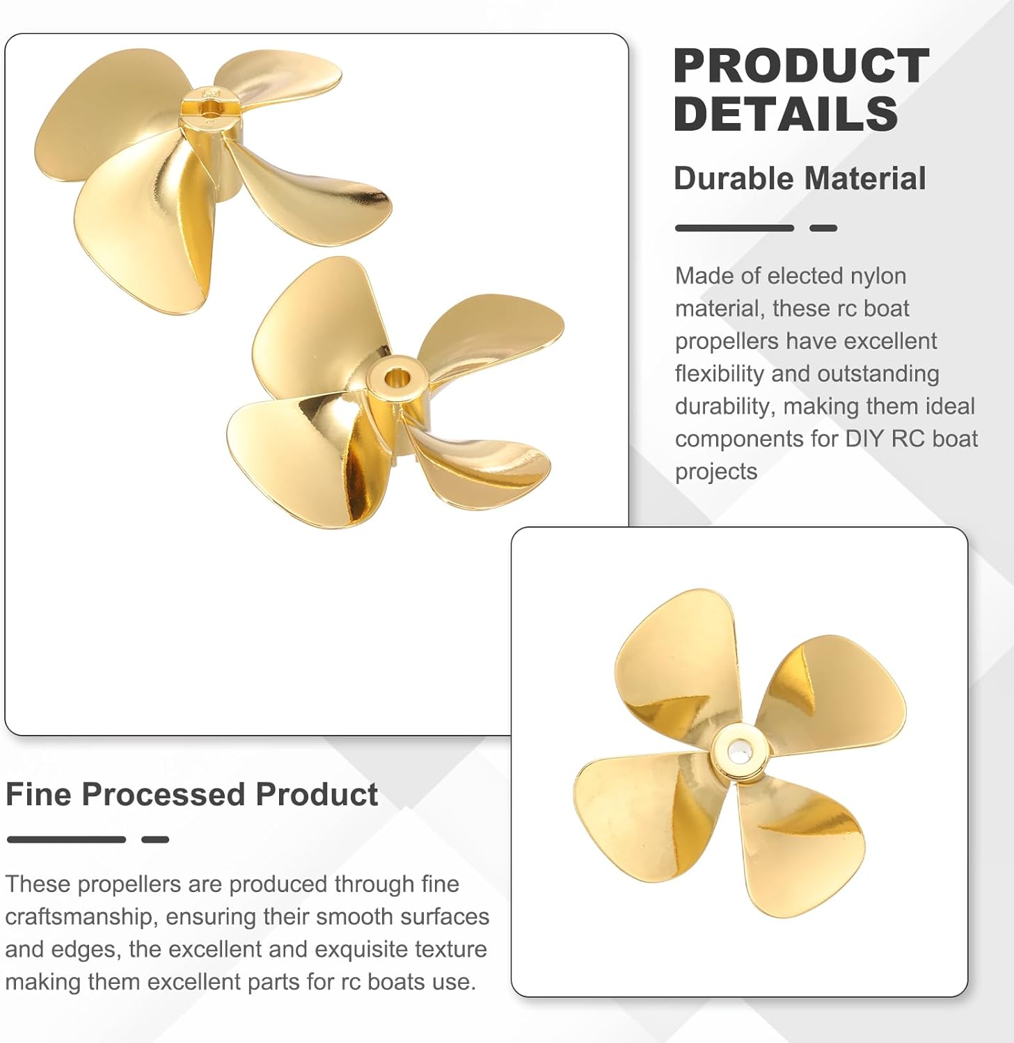 MECCANIXITY RC Boat Propeller, 4 Blades Propellers 4mm Hole Dia 55mm OD CCW Clockwise Rotating Drill Propeller for RC Boat, DIY Ship Model, Gold