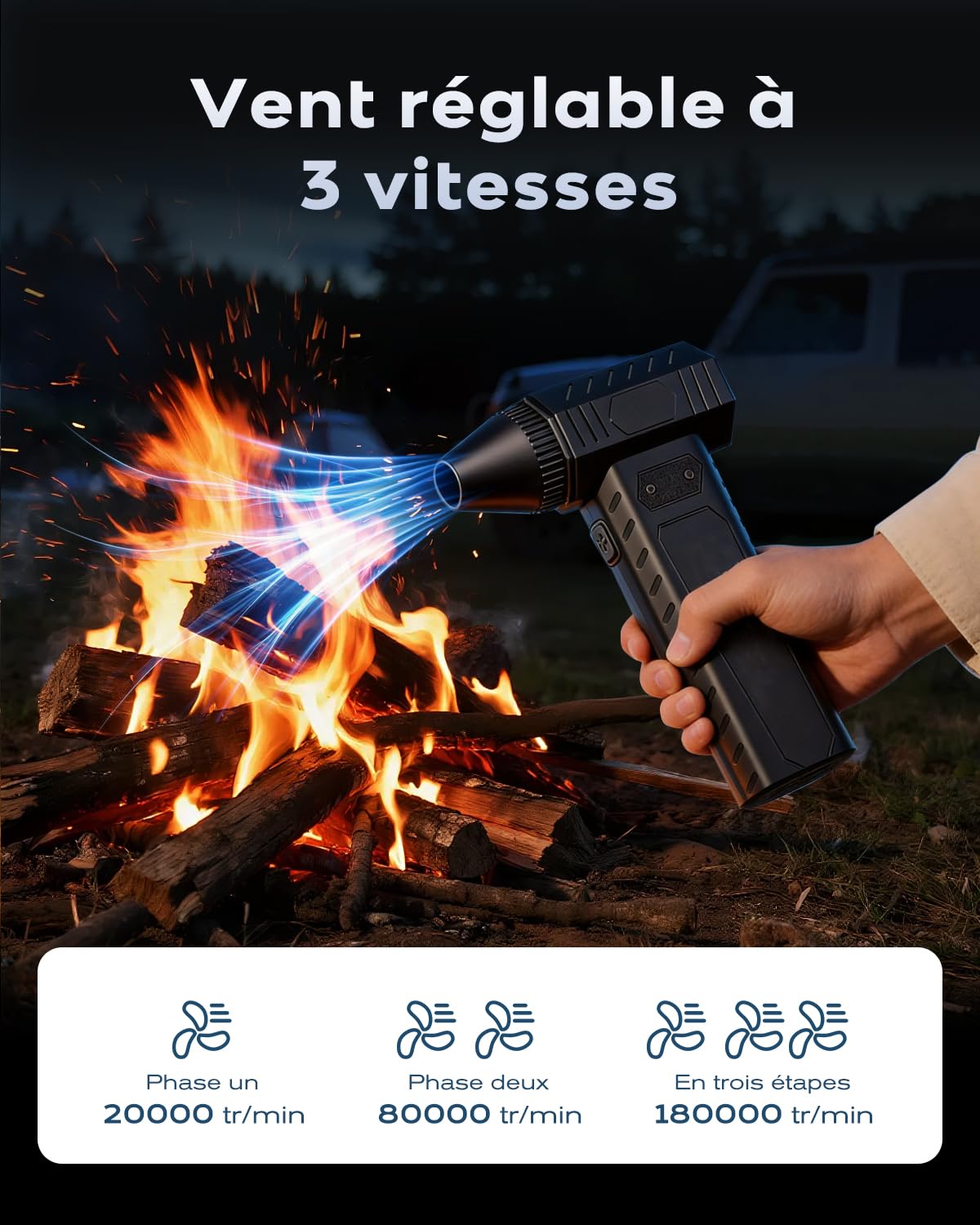 Souffleur Air Comprimé avec Buse Amovible, 180000 TR/Min Dépoussiérants Puissants électrique, 3 Vitesses Mini Air Comprimé Duster pour PC, Clavier, Voiture, Feuilles, Neige, Barbecue
