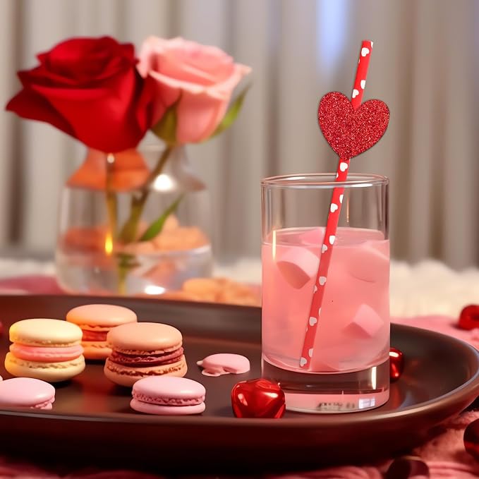 Pitillos de Papel con Corazón Glitter Rojo para Fiesta 40 Pzs miniatura 5