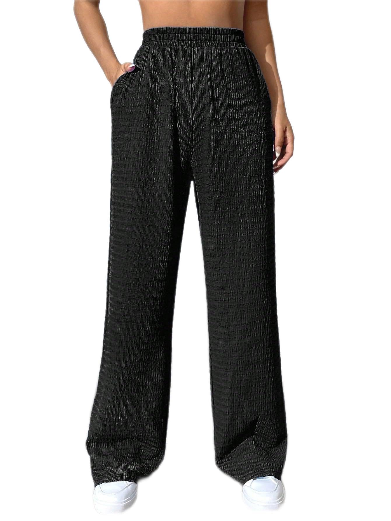 CRYBA Womens Pants Solid Slant Pocket Wide Leg Pants Pant for Women
