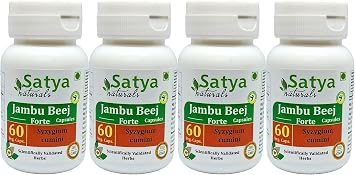 Jambu Beej Forte Capsules 500 mg. 60 Veg. Capsule | Jamun beej Syzygium Cumini Extract Capsules for Men and women | Ayurvedic Herbal Supplement/Remedies | 101 Forte 4 Bottles of 60 Capsules