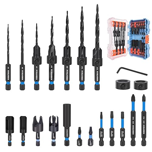 Miniatura 8 de KEENTECH 22-piece Countersink Drill Bit Set, 1/4" Hex Shank Tapered Countersink Drill Bits with 4PCS Wood Plug Cutter, Adjustable Depth Counter Sink