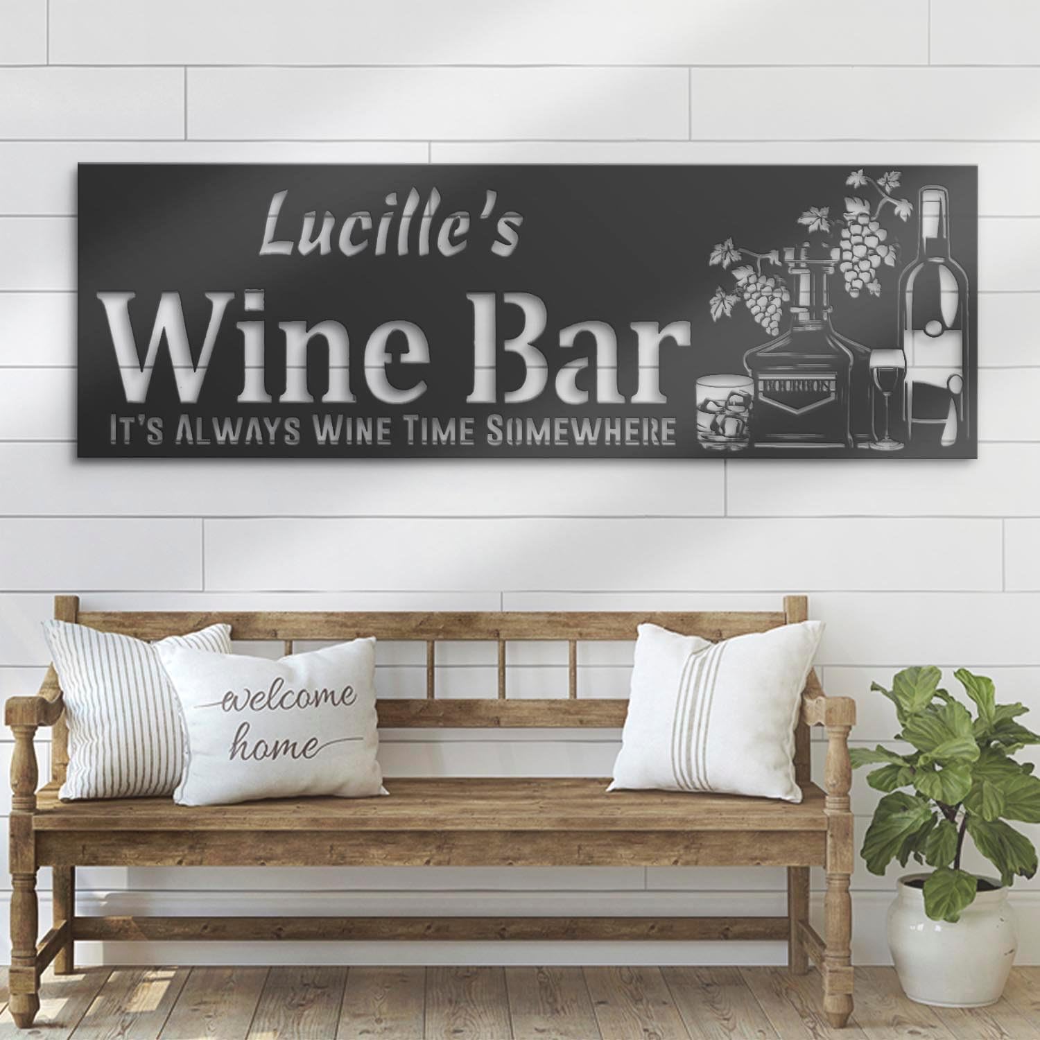 Custom Wine Bar Metal Wall Art LED Light Personalized Alcohol Drinking Name Sign Home Decor Wine Shop Patio Decoration Man Cave Christmas
