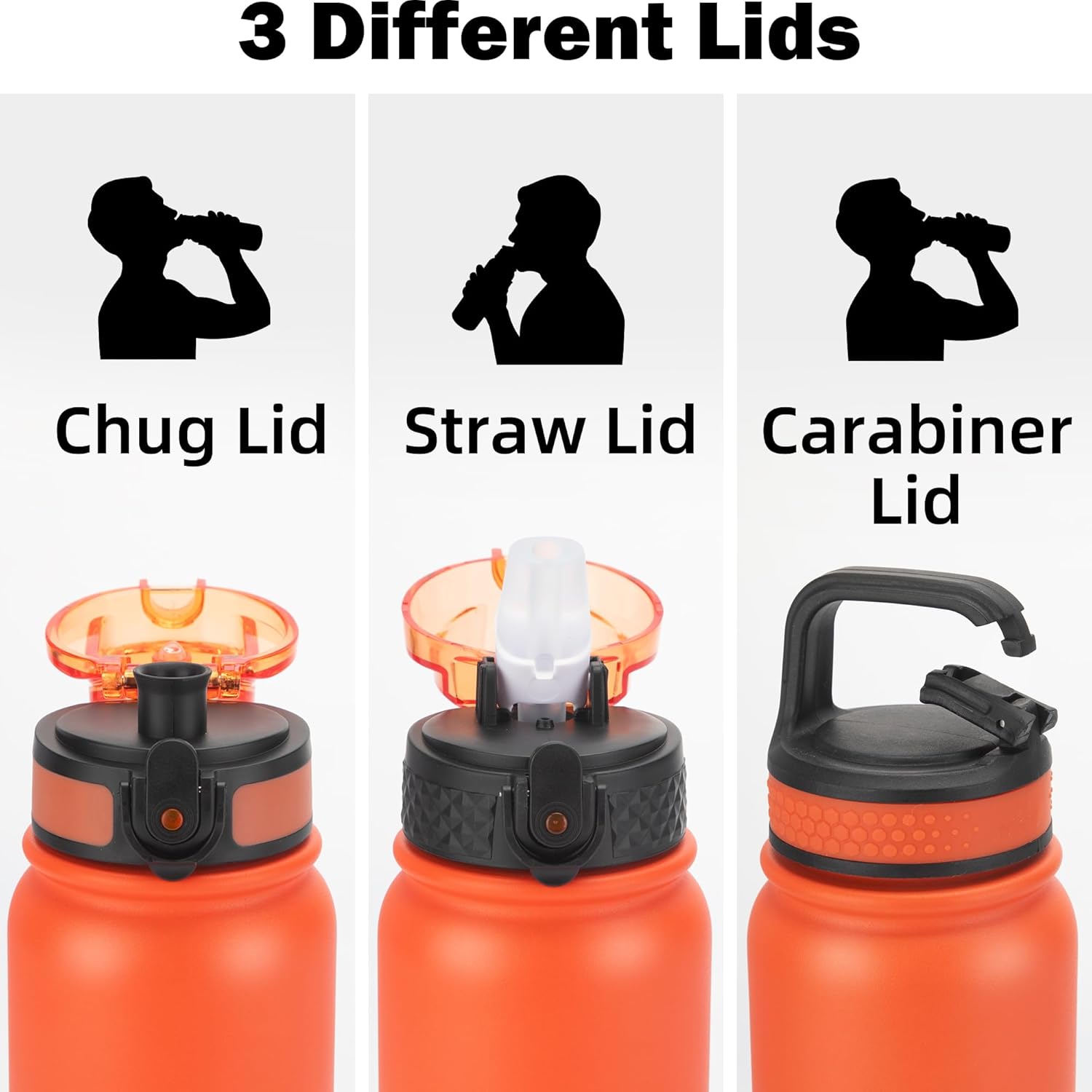 Oldley Insulated Water Bottle 20oz Water Bottles with Straw, Stainless Steel Water Bottle with 3 Lids, Double Wall Vacuum Bottels for Adults School Kids,Leak-Proof Sport Bottles, Ombre Orange-green - Image 2