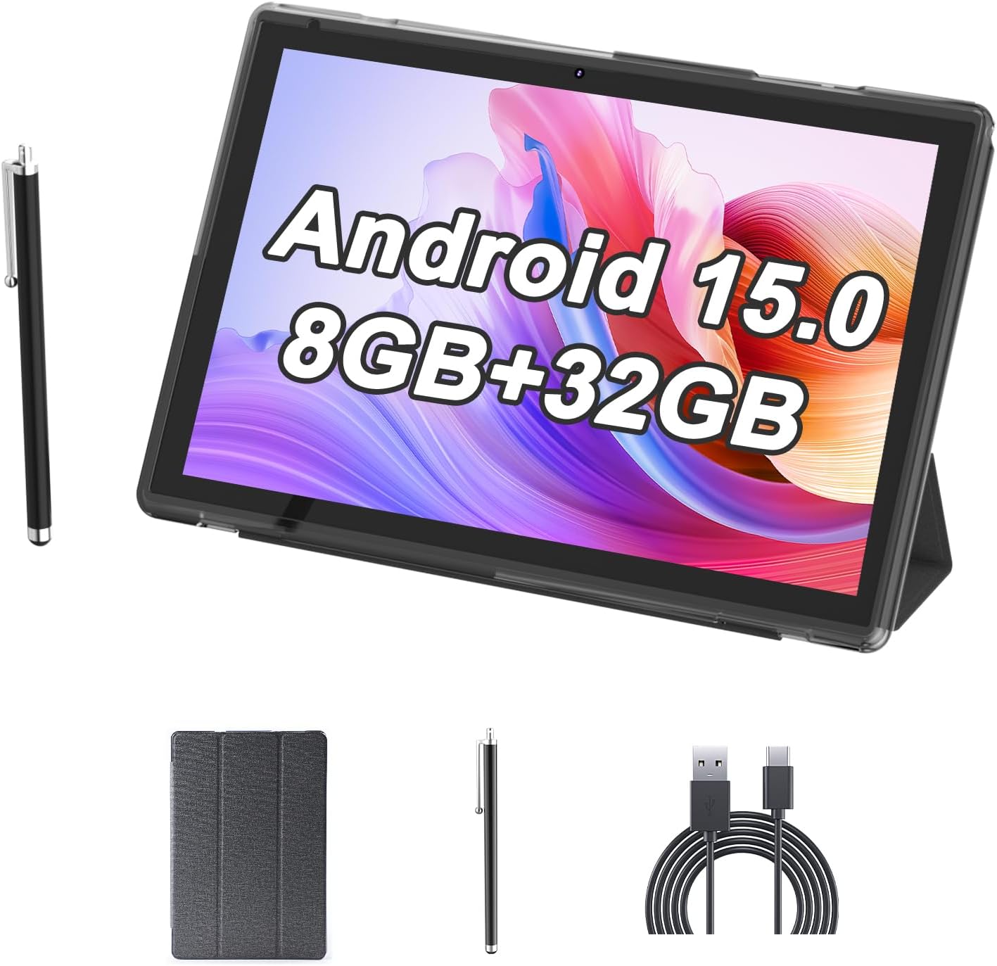 10 Inch Tablet With Case Stylus, Android 15 Tablets 8GB RAM 32GB ROM Support 1TB Expand, 10.1 IN Tableta Includes Tablet Protective Cover Dual Camera 5G WiFi-6, 6000mAh Battery 10" Android Tablet.