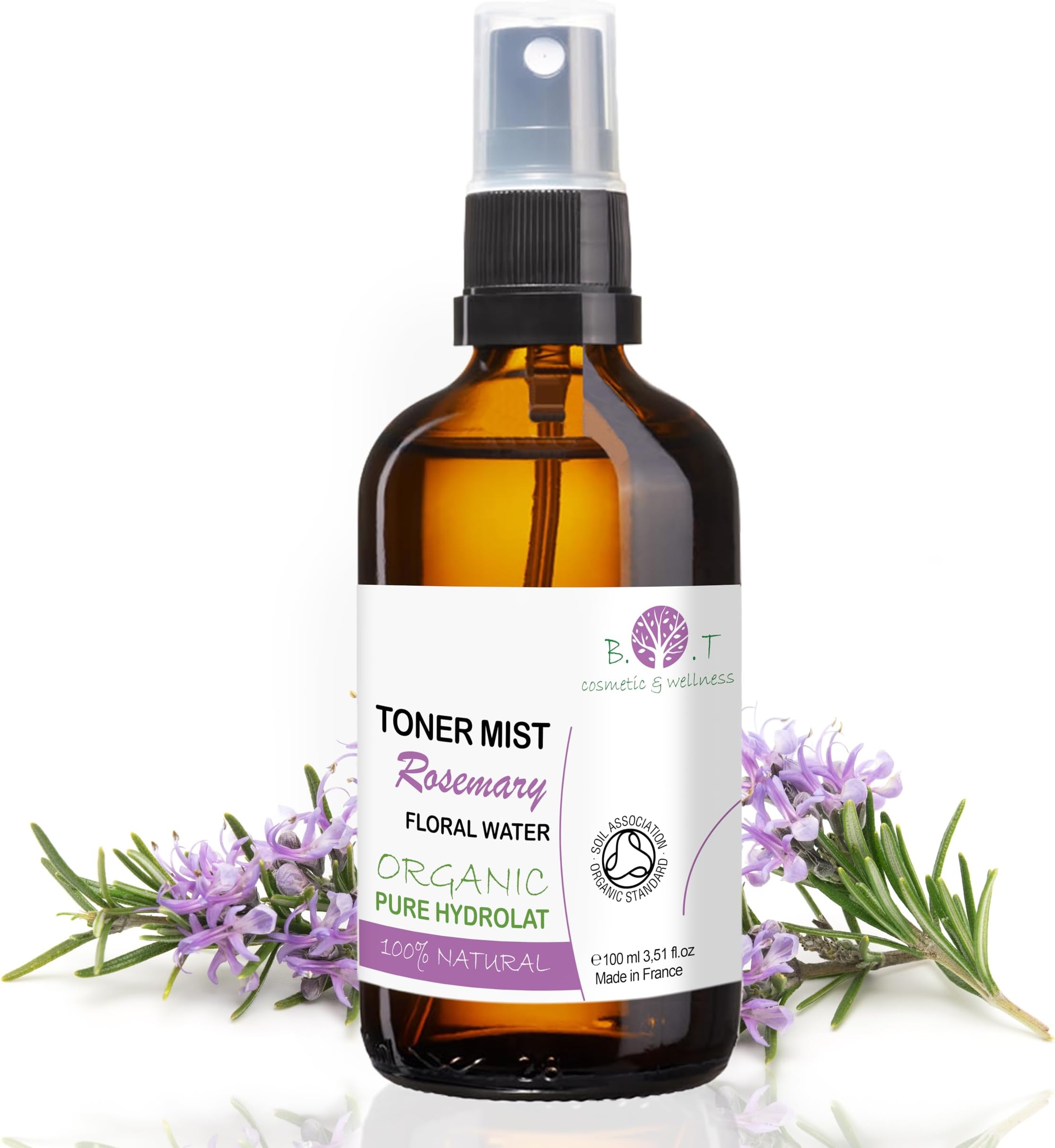 B.O.T Cosmetic & Wellness - 100% Natural Rosemary Hydrolat | Anti-Ageing | Oily Skin & Hair Growth Aid | Body/Facial Spray | DIY Cosmetics Base, 100ml