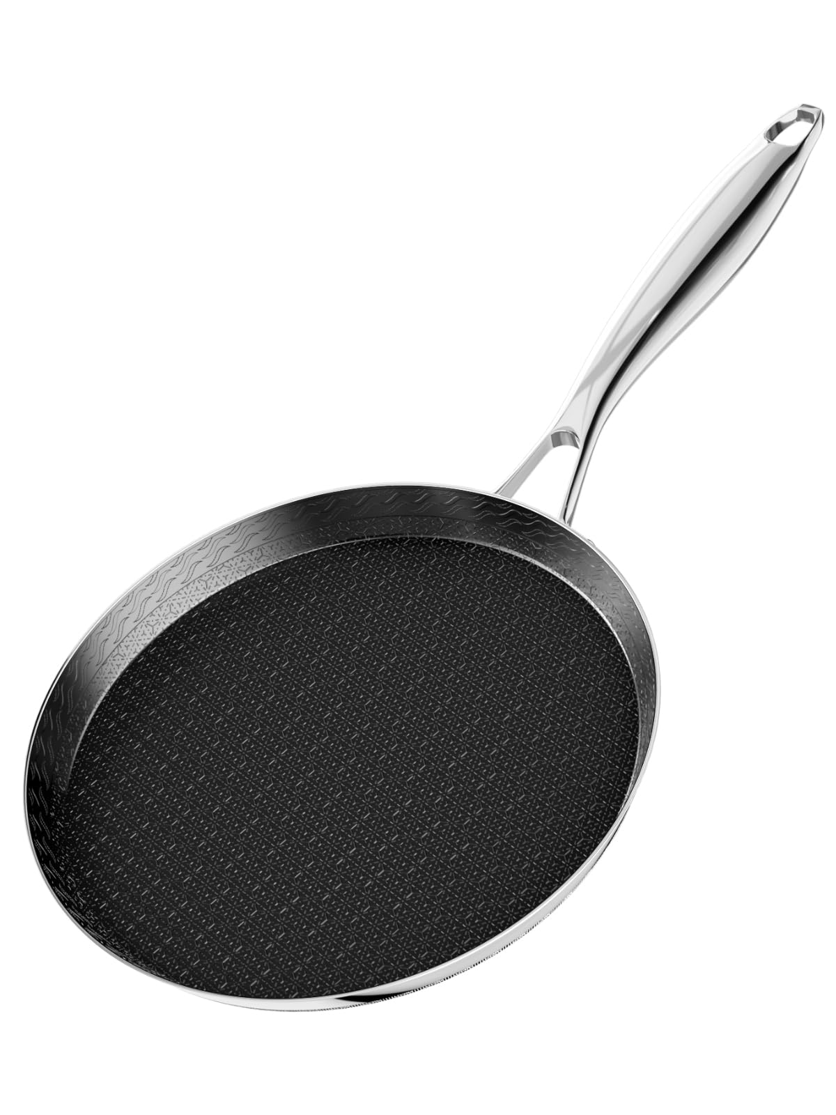 Innerwell 26 cm Crepes Pfanne aus Edelstahl, Pfannkuchenpfanne mit Kratzfeste Antihaftbeschichtung, Omlettpfanne Edelstahlgriff, Schwarz, Induktions Kompatibel，PFOA-frei